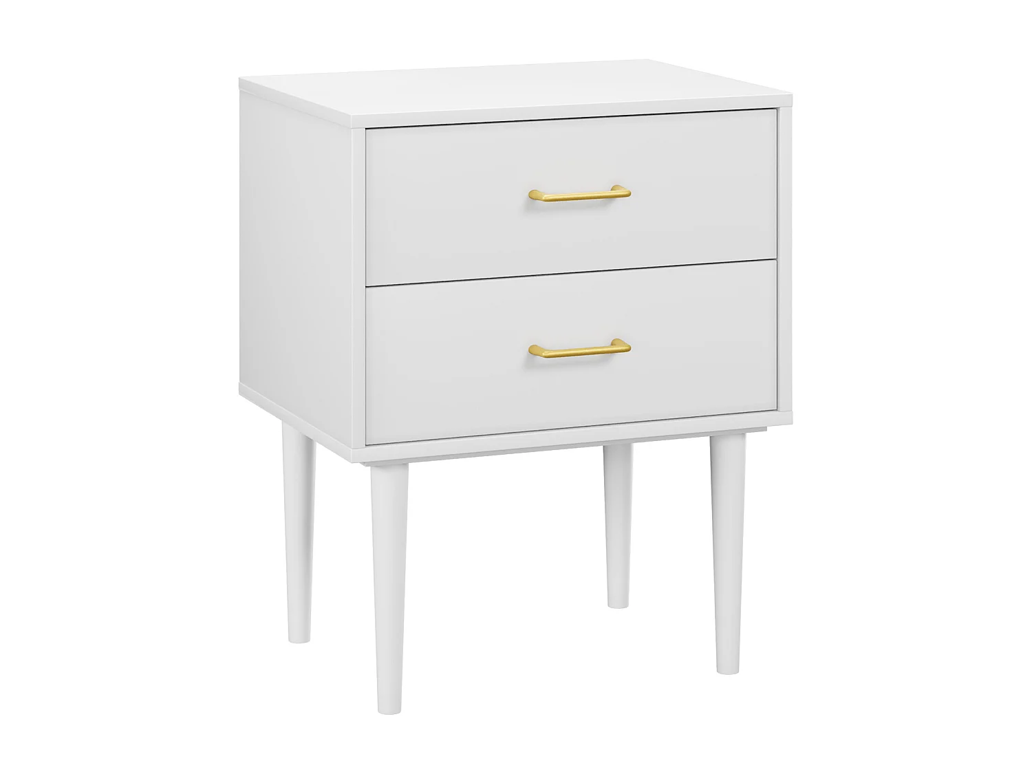 Table de chevet à 2 tiroirs - Table de chevet avec pieds en bois et poignées dorées - blanc - pour chambre