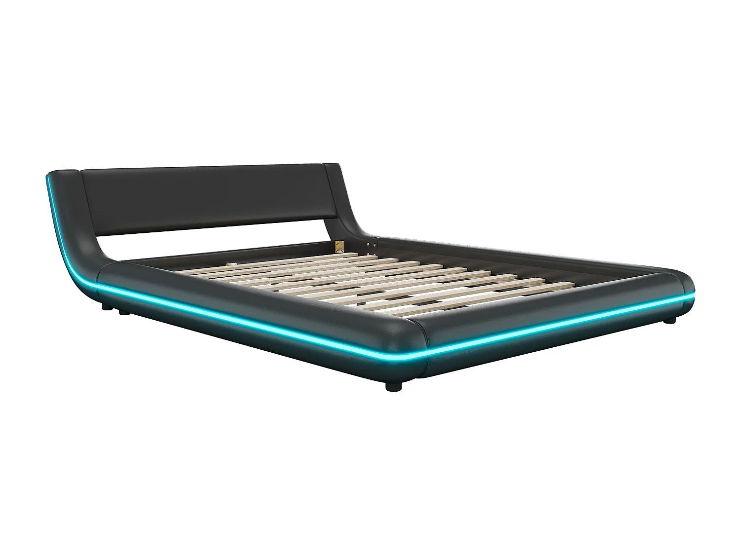 Erwachsenenbett 140 x 200 cm – Doppelbett mit LED-Beleuchtung und 24-Tasten-Fernbedienung – Schwarzes PU – ohne Matratze