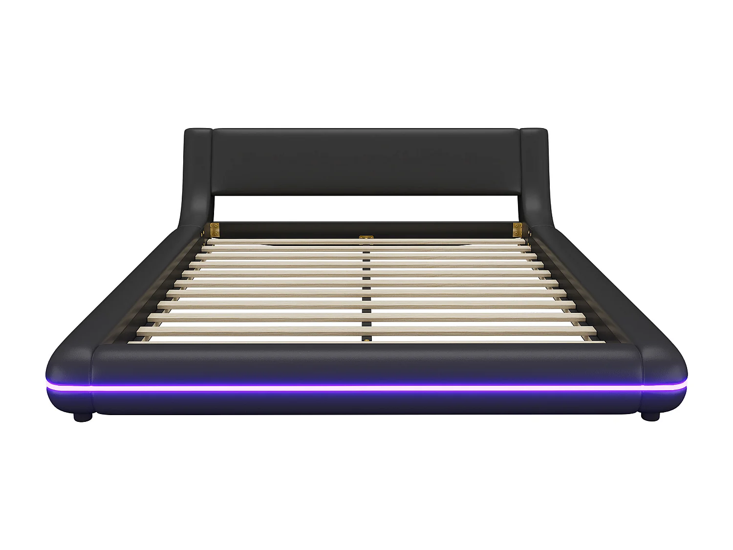 Erwachsenenbett 140 x 200 cm – Doppelbett mit LED-Beleuchtung und 24-Tasten-Fernbedienung – Schwarzes PU – ohne Matratze
