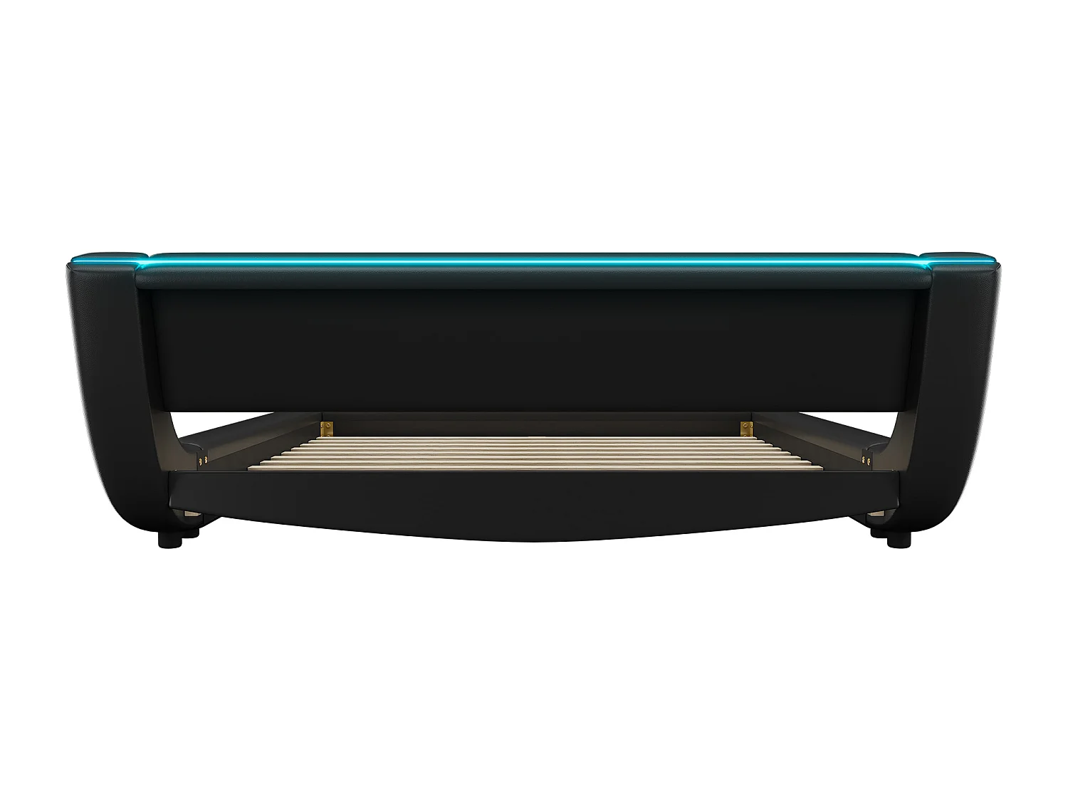 Erwachsenenbett 140 x 200 cm – Doppelbett mit LED-Beleuchtung und 24-Tasten-Fernbedienung – Schwarzes PU – ohne Matratze
