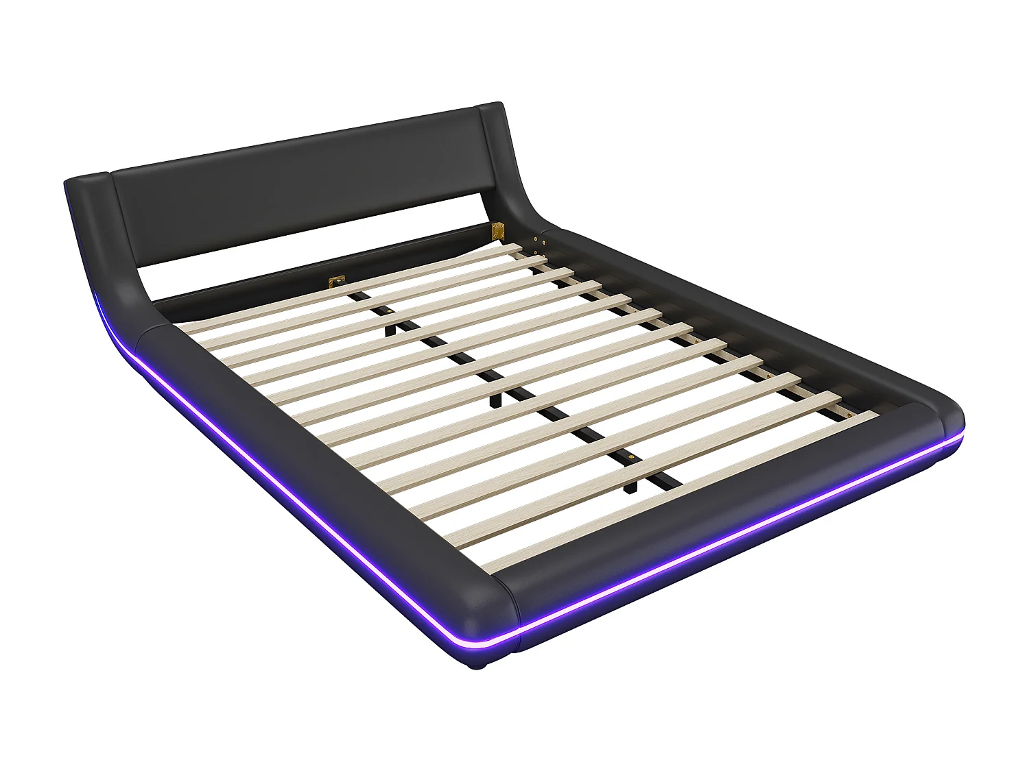 Erwachsenenbett 140 x 200 cm – Doppelbett mit LED-Beleuchtung und 24-Tasten-Fernbedienung – Schwarzes PU – ohne Matratze