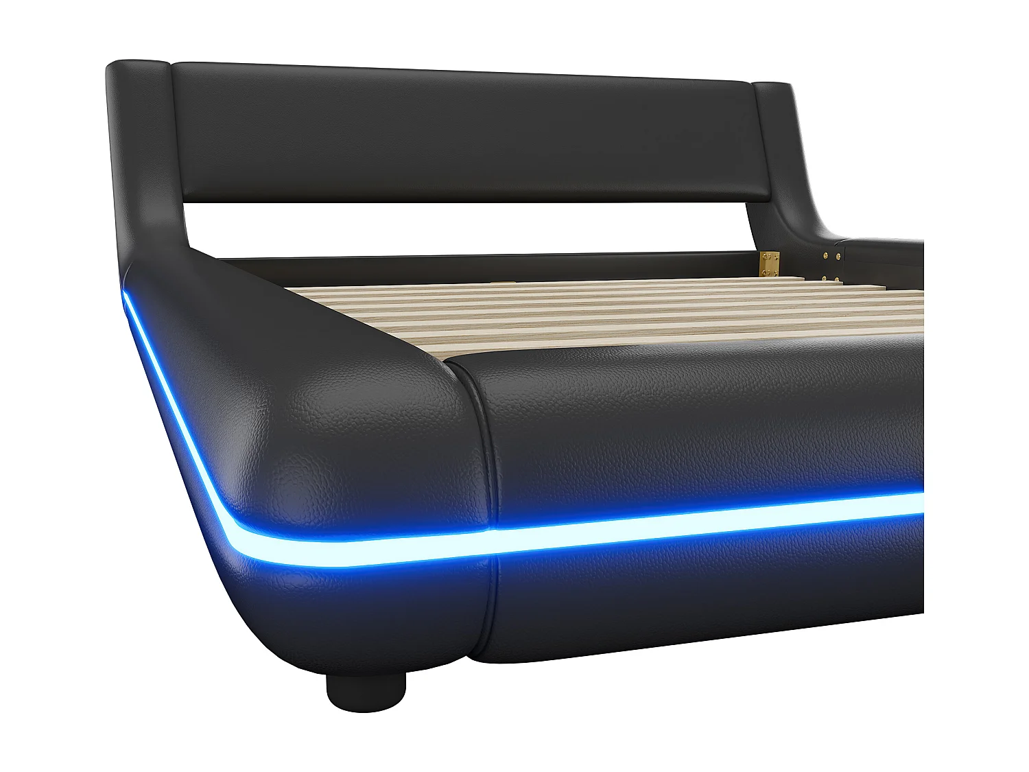 Erwachsenenbett 140 x 200 cm – Doppelbett mit LED-Beleuchtung und 24-Tasten-Fernbedienung – Schwarzes PU – ohne Matratze