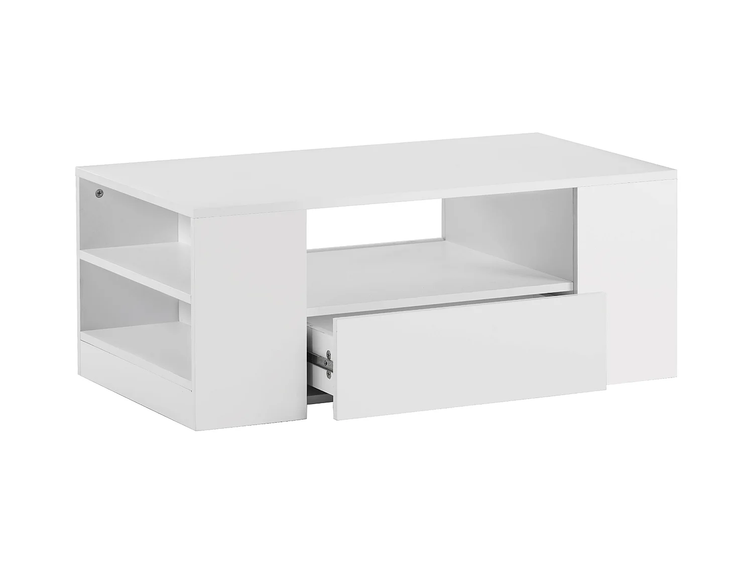 Table basse avec 2 tiroirs - Table basse brillante avec 2 étagères et lumières LED - blanc - pour le salon