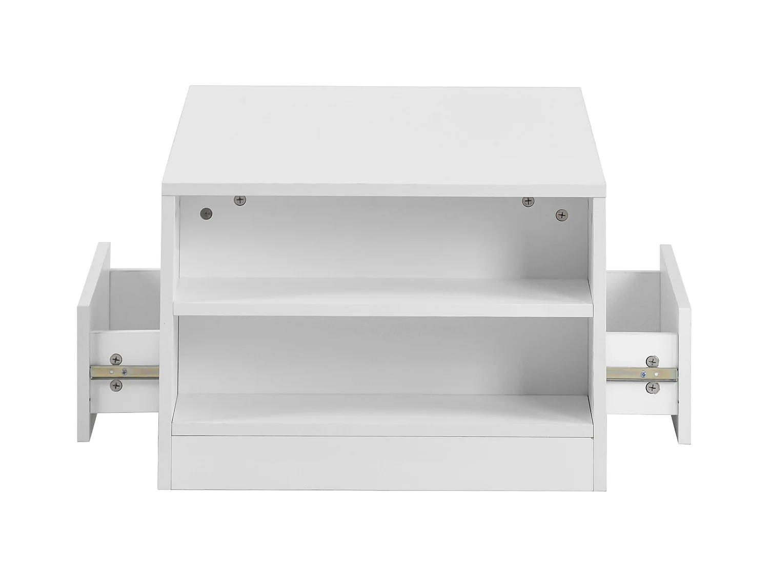 Table basse avec 2 tiroirs - Table basse brillante avec 2 étagères et lumières LED - blanc - pour le salon