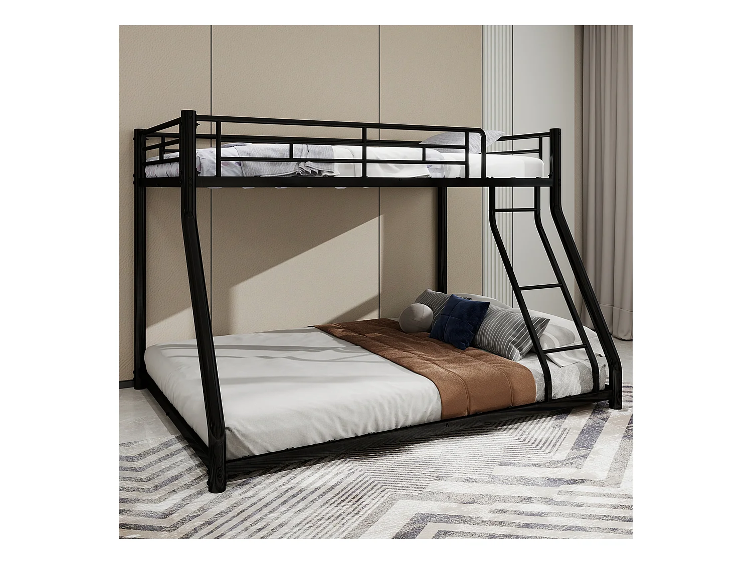 Łóżko piętrowe 90 x 190 cm i 140 x 190 cm - łóżko dziecięce z drabinką i barierkami - czarny metal - bez materaca