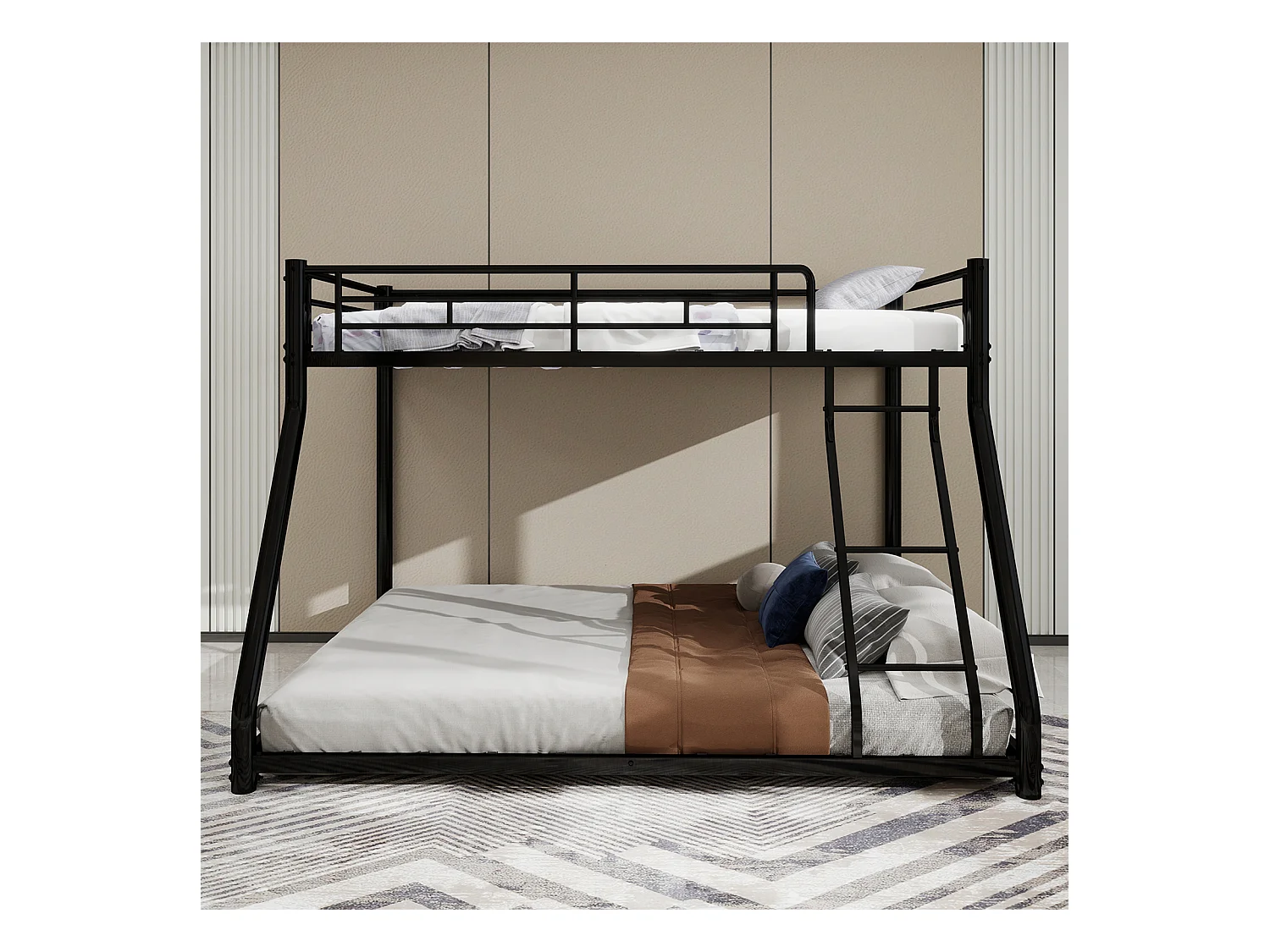 Łóżko piętrowe 90 x 190 cm i 140 x 190 cm - łóżko dziecięce z drabinką i barierkami - czarny metal - bez materaca