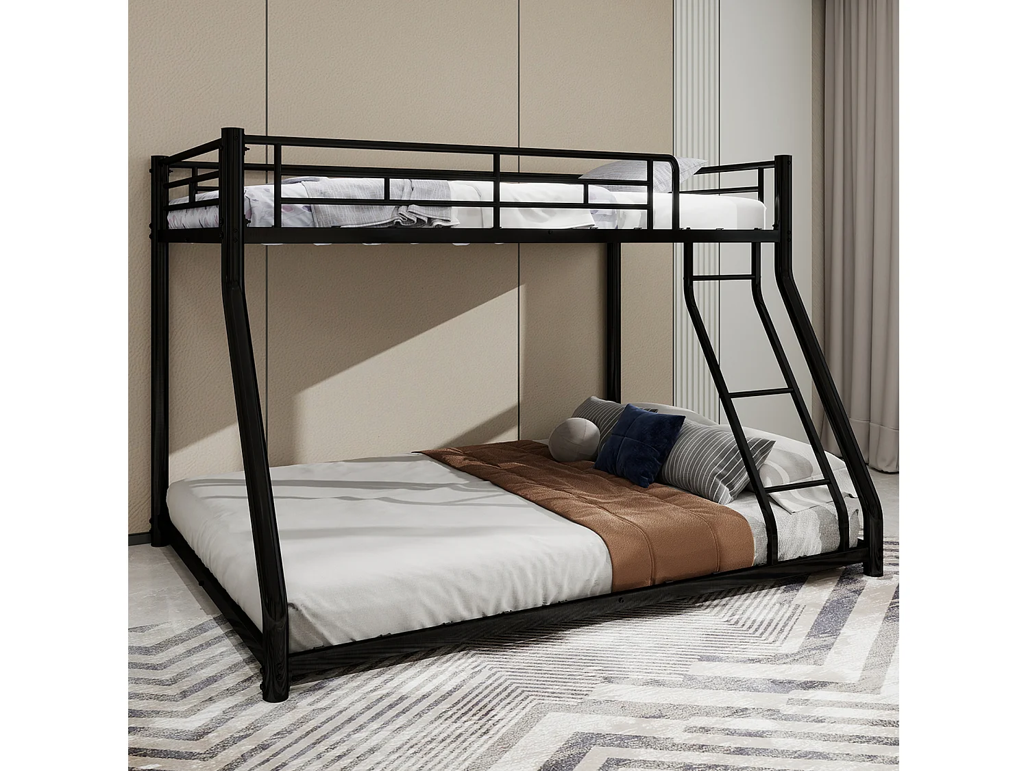 Etagenbett 90/140 x 190 cm - Kinderbett mit Leiter und Absturzsicherung - Metall schwarz - ohne Matratze