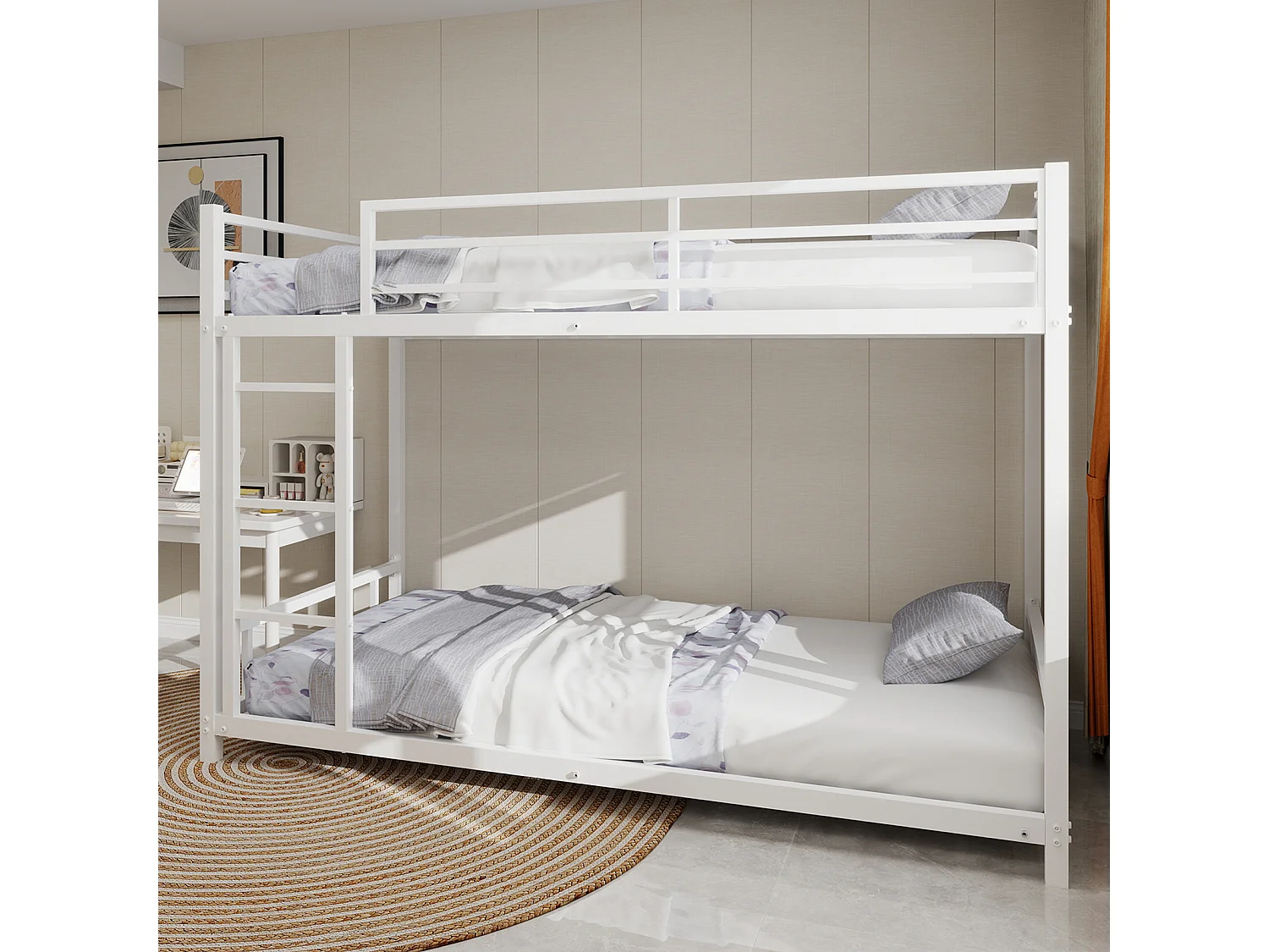 Stapelbed 2 x 90 x 190 cm - Kinderbed met ladder en spijlen - wit metaal - zonder matras