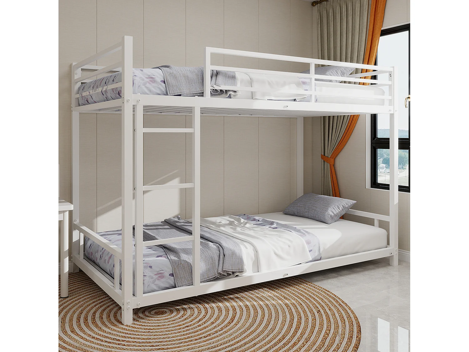 Stapelbed 2 x 90 x 190 cm - Kinderbed met ladder en spijlen - wit metaal - zonder matras