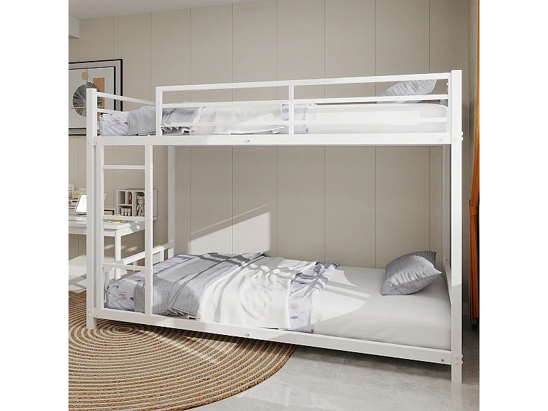 Stapelbed 2 x 90 x 190 cm - Kinderbed met ladder en spijlen - wit metaal - zonder matras