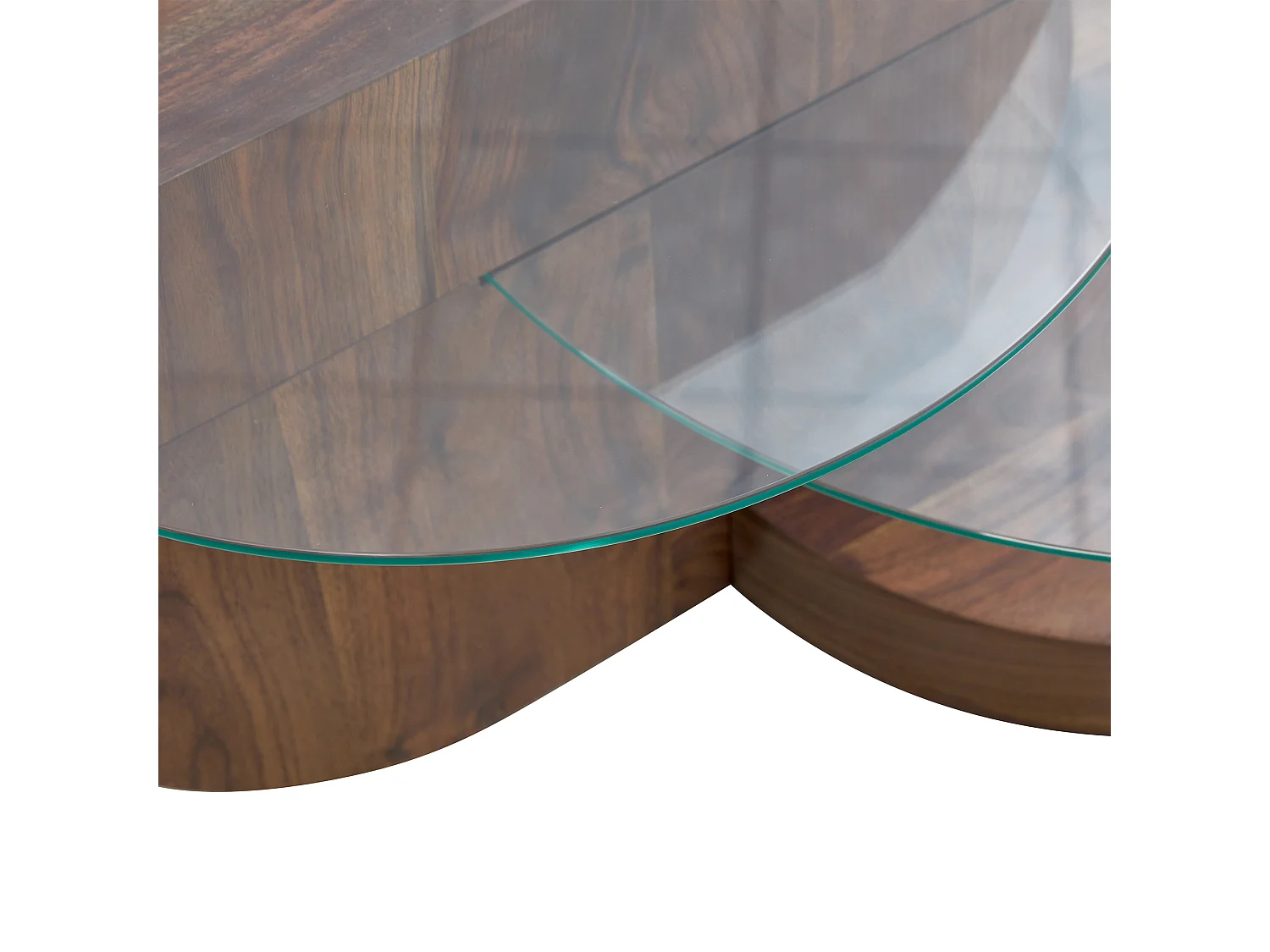 Table basse ronde moderne - Table basse avec plateau en verre et design multicouche - bois foncé - pour salon