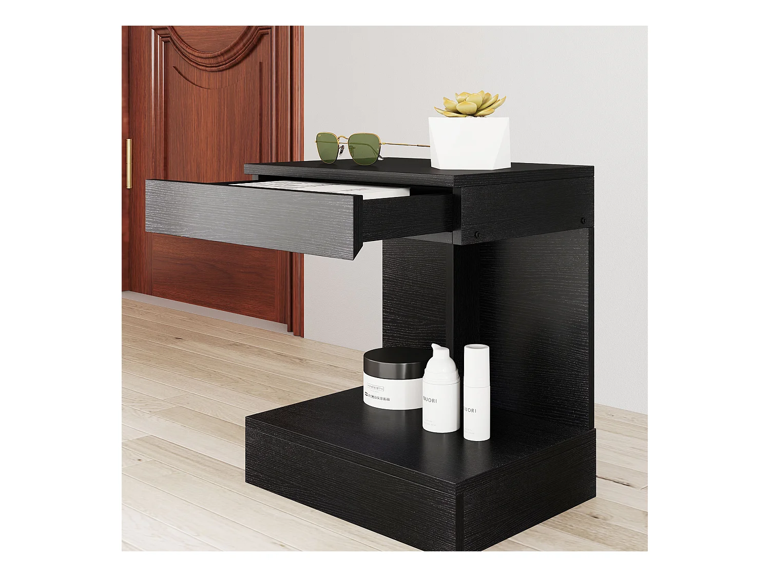 Table de chevet avec 1 tiroir - Table de chevet avec étagère - noire - pour salon et chambre