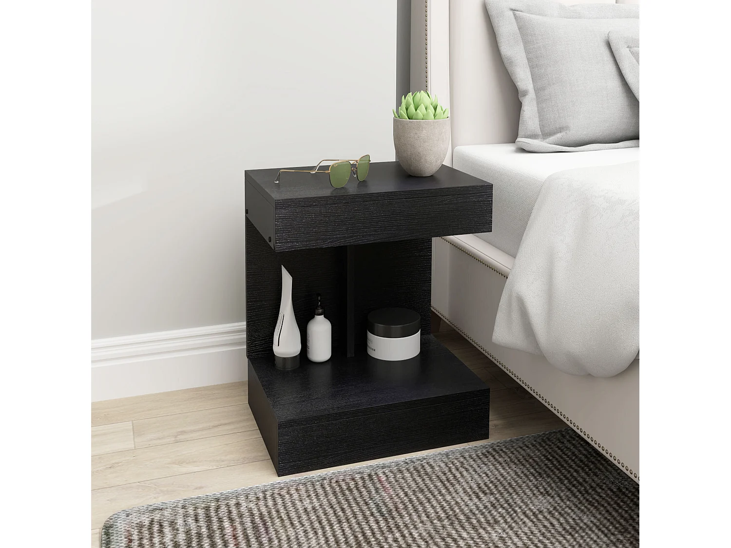 Table de chevet avec 1 tiroir - Table de chevet avec étagère - noire - pour salon et chambre