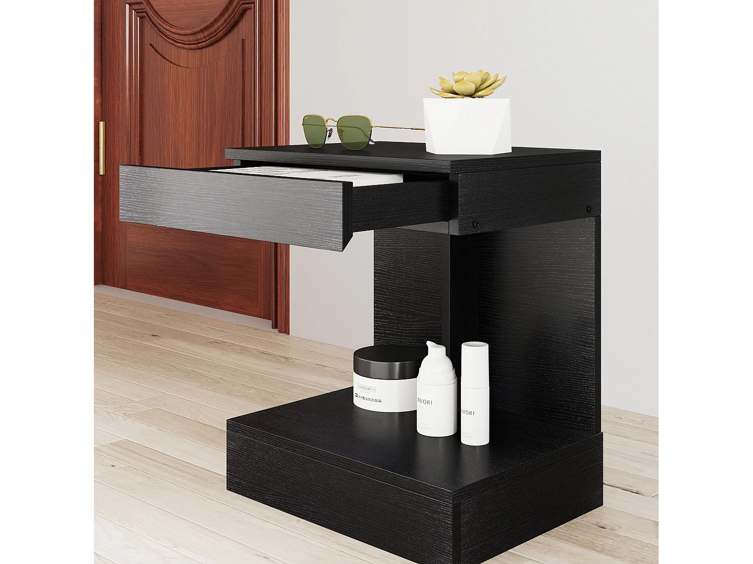 Table de chevet avec 1 tiroir - Table de chevet avec étagère - noire - pour salon et chambre