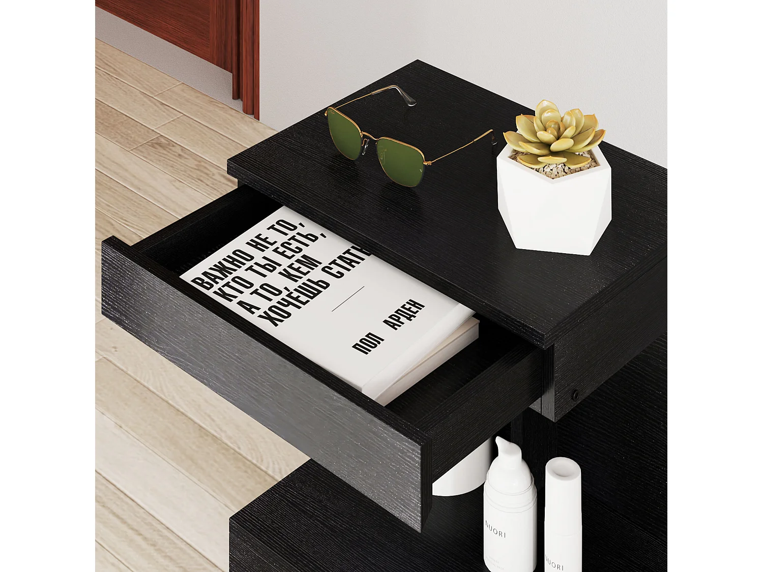 Table de chevet avec 1 tiroir - Table de chevet avec étagère - noire - pour salon et chambre