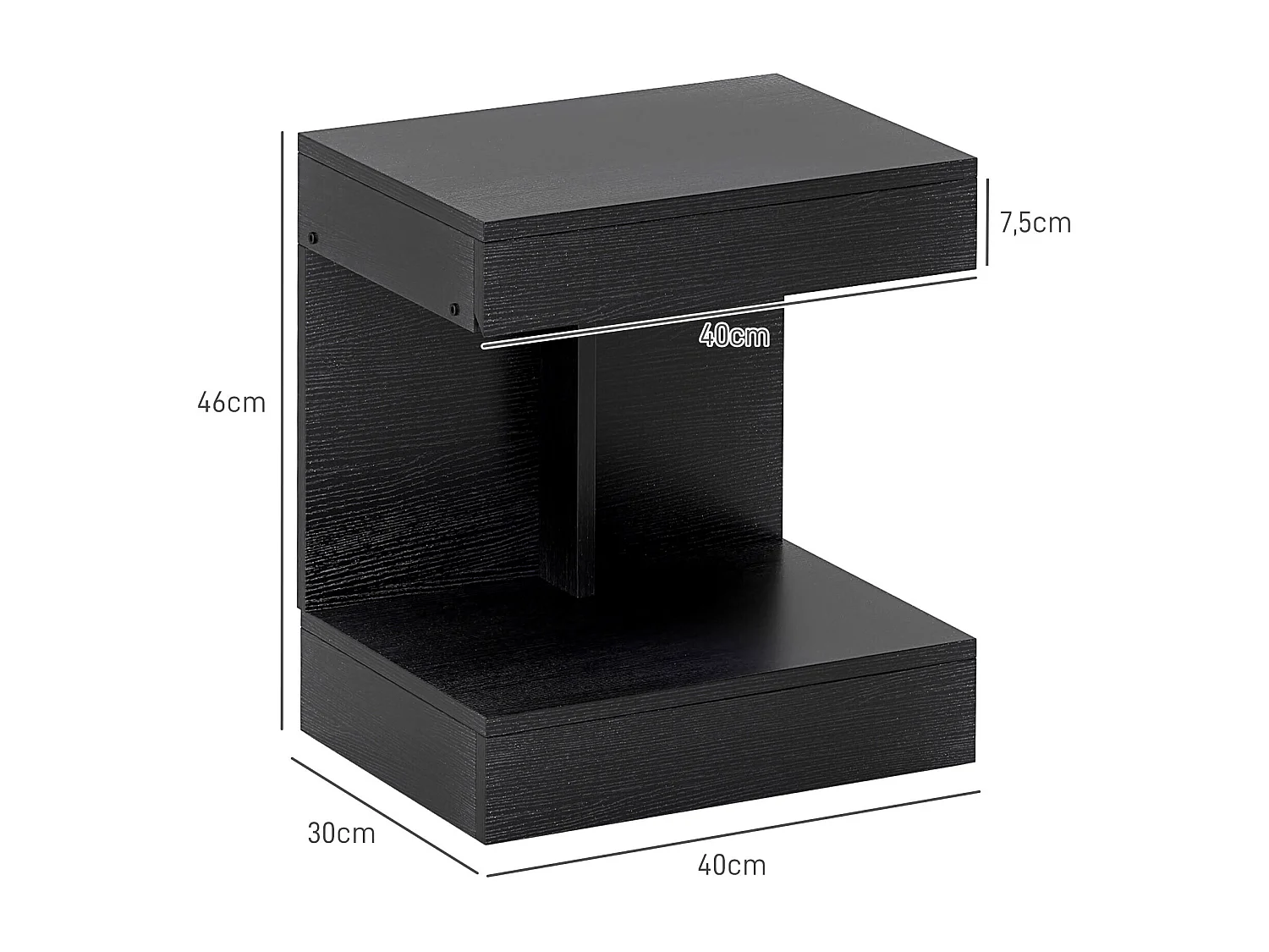 Table de chevet avec 1 tiroir - Table de chevet avec étagère - noire - pour salon et chambre