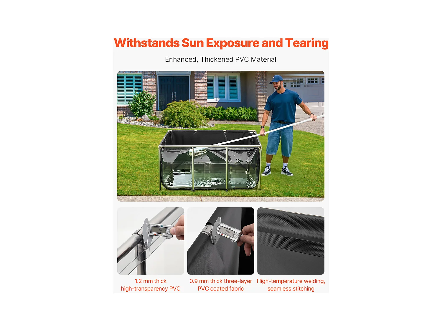 Zbiornik na Ryby SucceBuy z Płótna, Zbiornik na Wodę 1023,3 L, Zbiornik na Koi z PVC z Oknem Obserwacyjnym, Akwarium z Ramą ze Stali Nierdzewnej