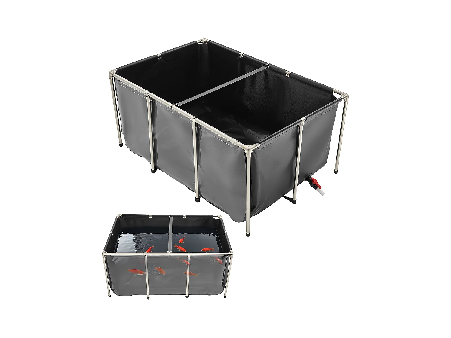 Zbiornik na Ryby SucceBuy z Płótna, Zbiornik na Wodę 1023,3 L, Zbiornik na Koi z PVC z Oknem Obserwacyjnym, Akwarium z Ramą ze Stali Nierdzewnej