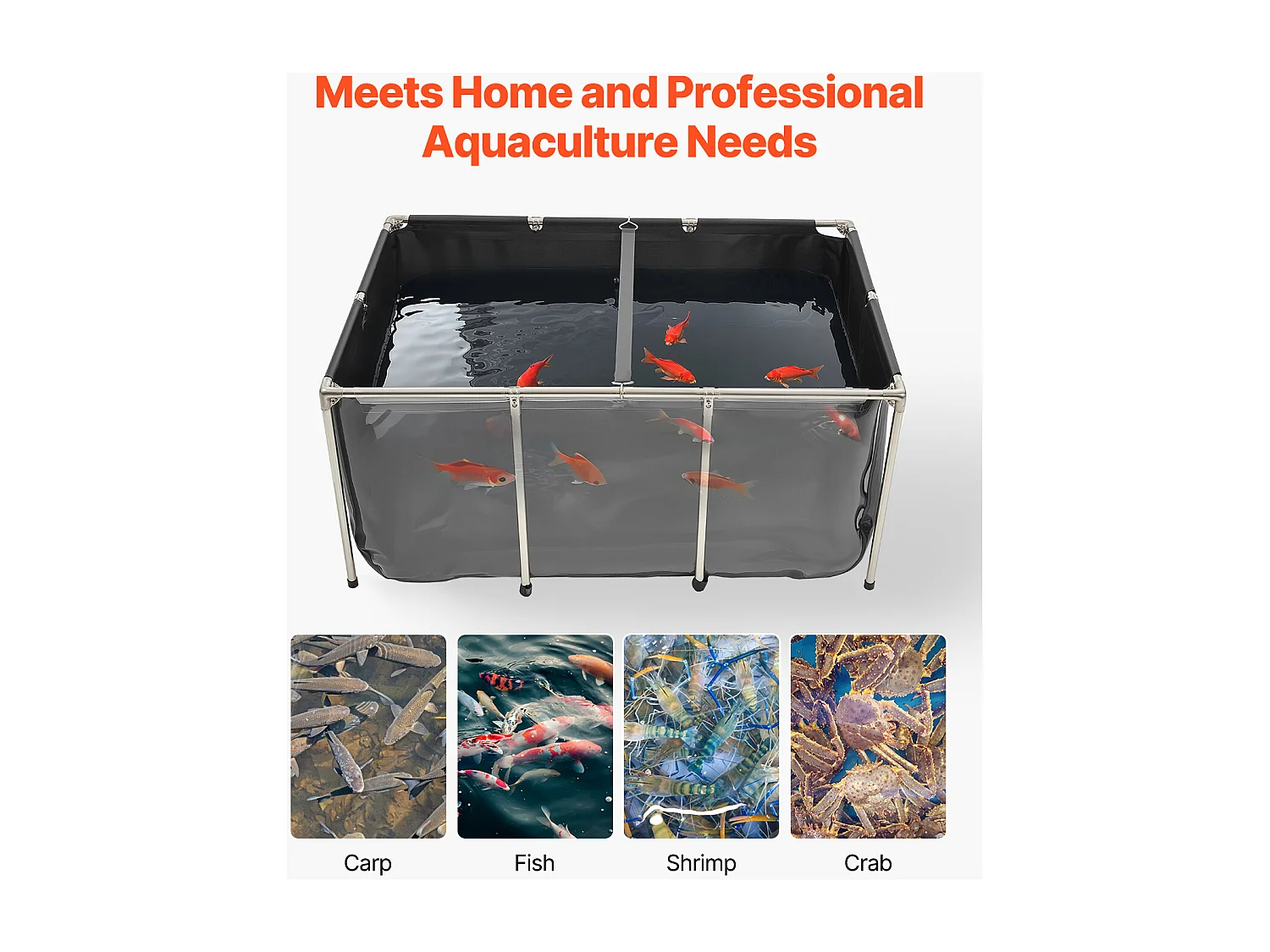 Tanque para Peixes SucceBuy em Lona, Reservatório de Água de 1023,3 L, Tanque para Koi em PVC com Janela de Observação, Aquário com Moldura de Aço Inoxidável