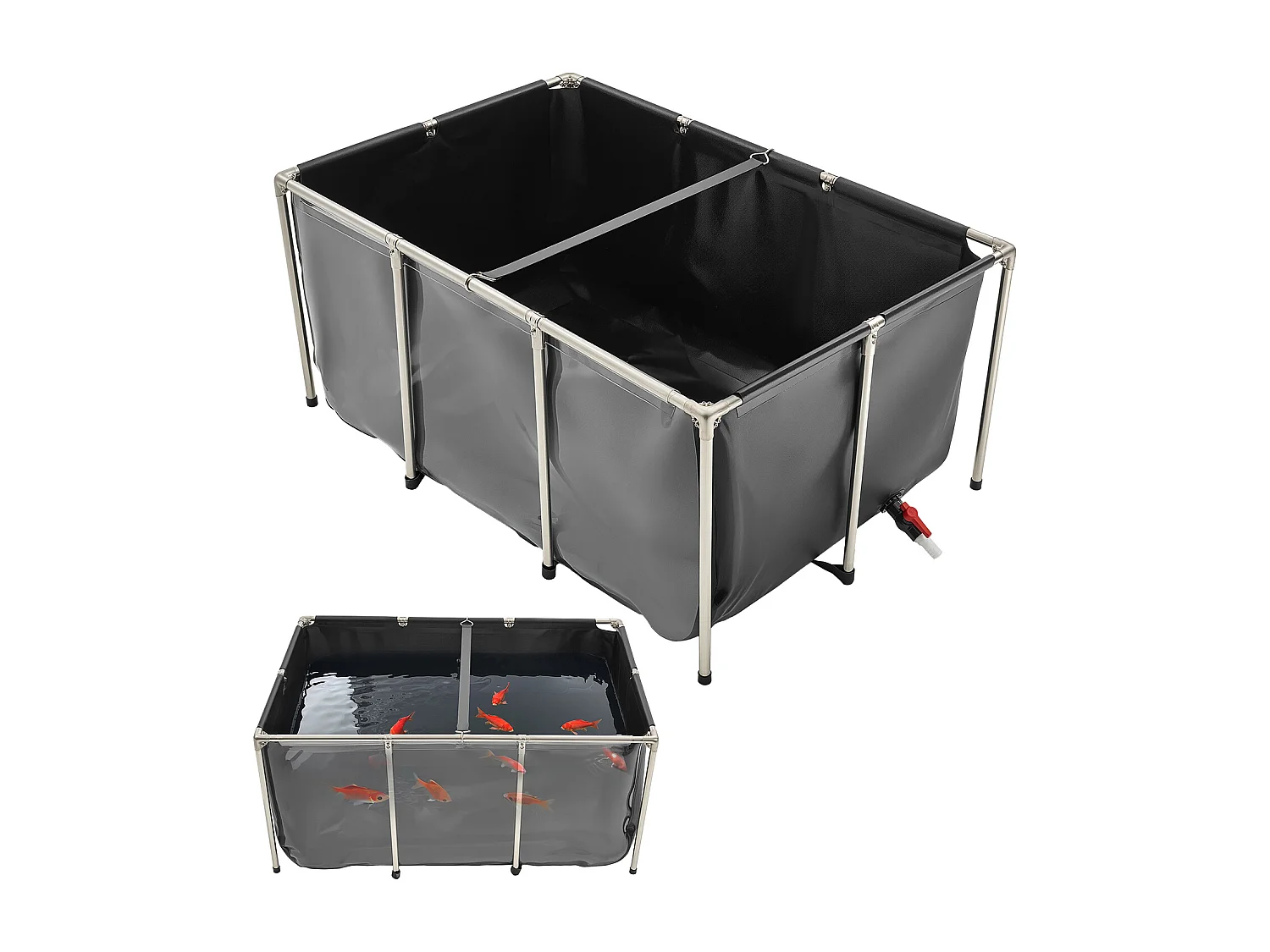 Tanque para Peixes SucceBuy em Lona, Reservatório de Água de 1023,3 L, Tanque para Koi em PVC com Janela de Observação, Aquário com Moldura de Aço Inoxidável