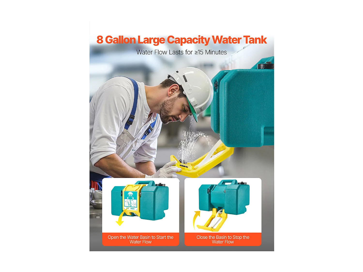 Estação de Lavagem SucceBuy Ocular 30 L, Conformes com Normas OSHA, para Montagem em Parede ou Chão, Unidade de Lavagem Ocular de Emergência com Dois Bicos