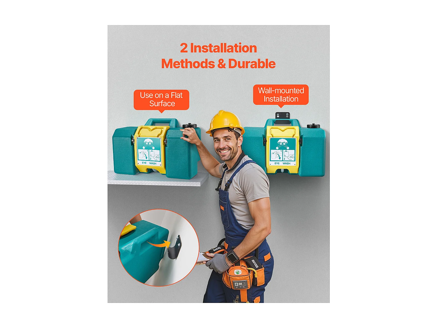 Estação de Lavagem SucceBuy Ocular 30 L, Conformes com Normas OSHA, para Montagem em Parede ou Chão, Unidade de Lavagem Ocular de Emergência com Dois Bicos