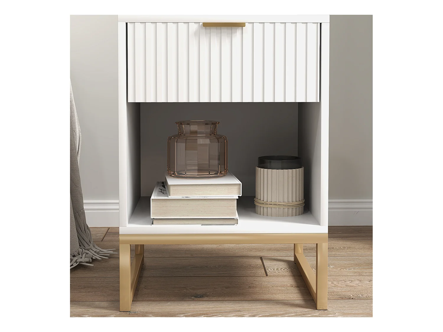 Table de chevet 1 tiroir - Table de chevet avec rangement ouvert - blanc - pour chambre