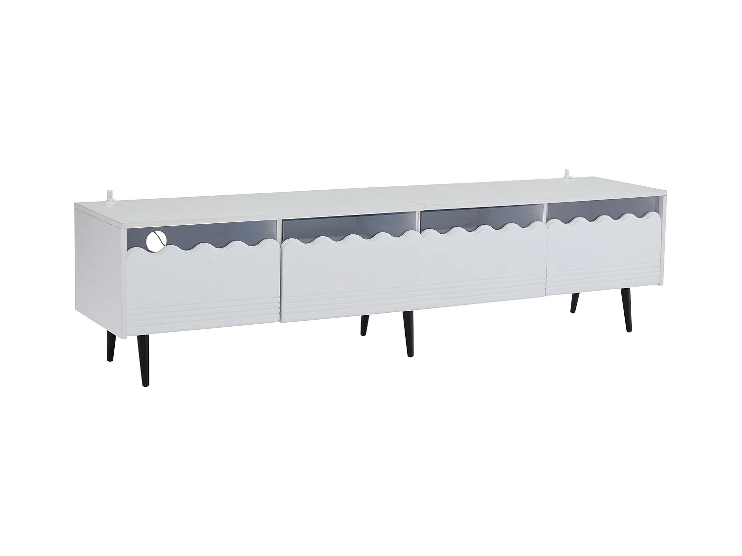 Meuble TV blanc à 6 pieds - Meuble TV avec 2 tiroirs et 2 portes - pour salon