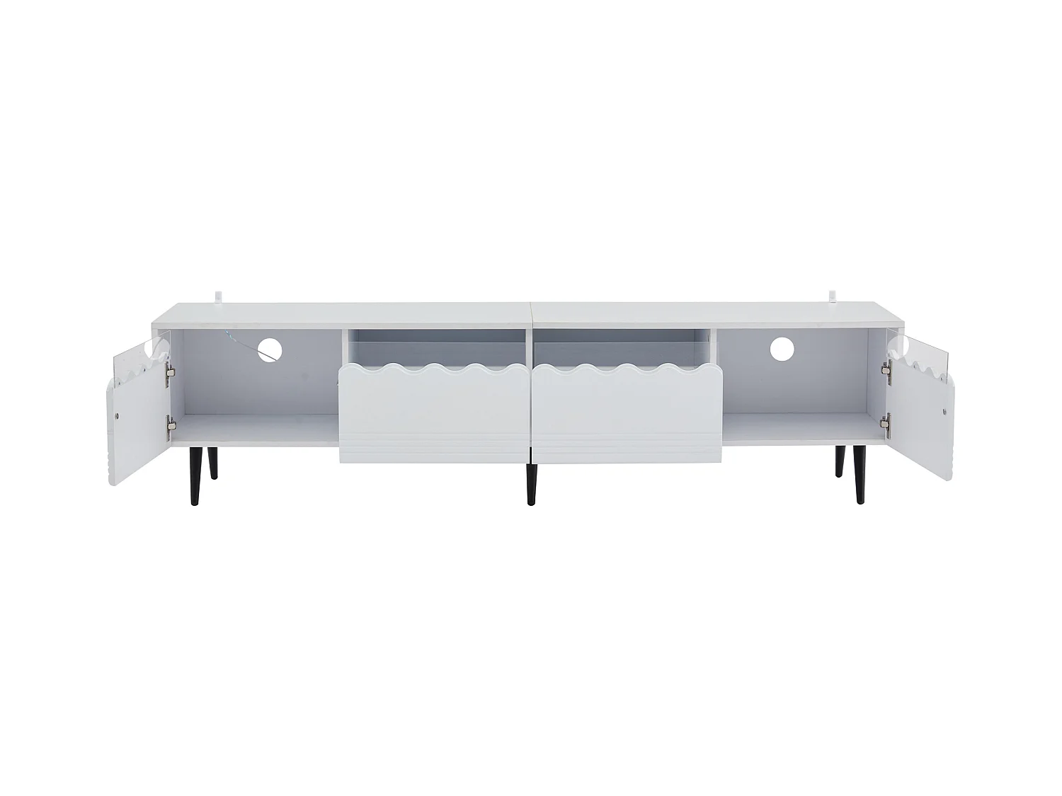Meuble TV blanc à 6 pieds - Meuble TV avec 2 tiroirs et 2 portes - pour salon
