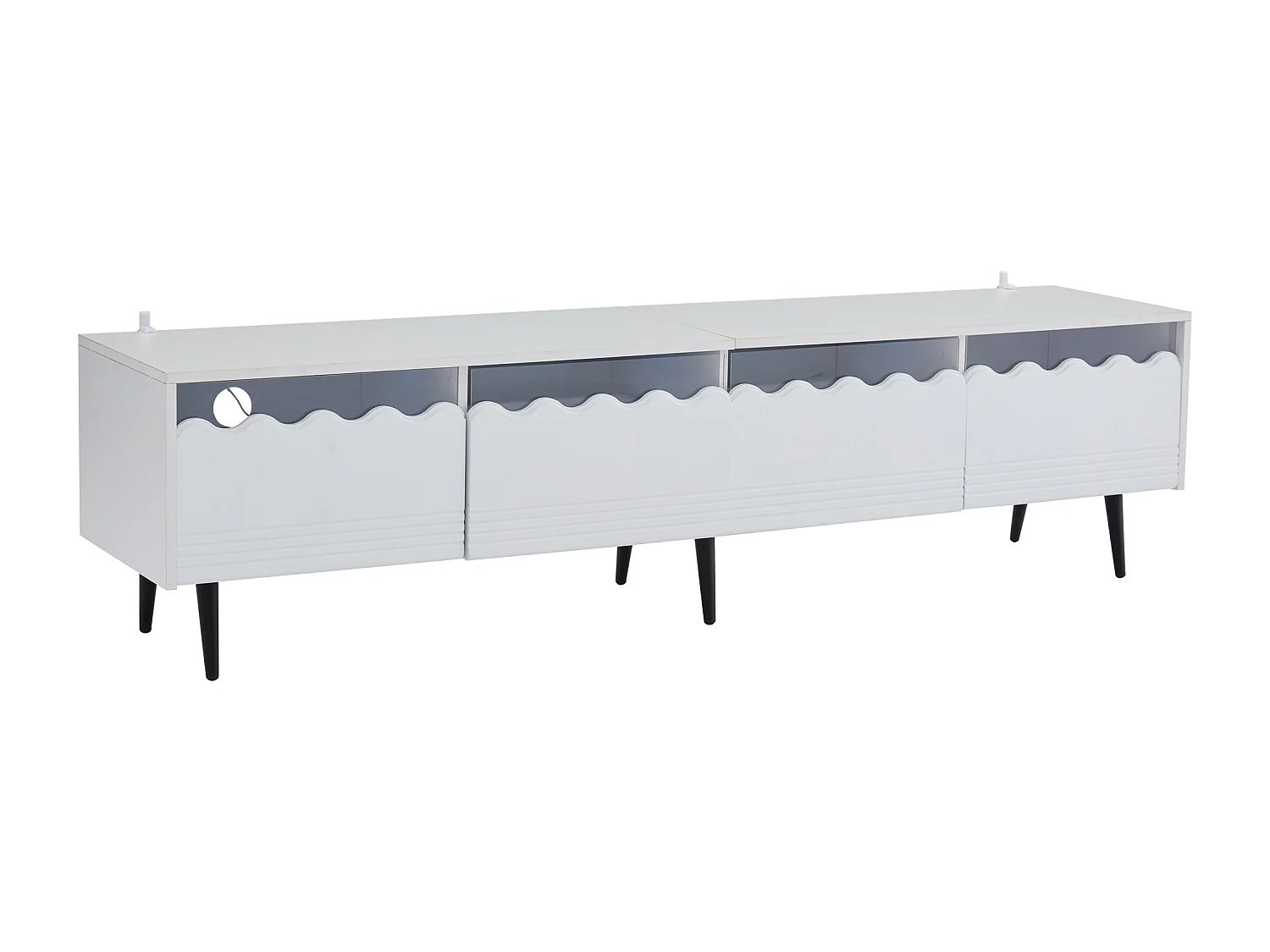 Meuble TV blanc à 6 pieds - Meuble TV avec 2 tiroirs et 2 portes - pour salon