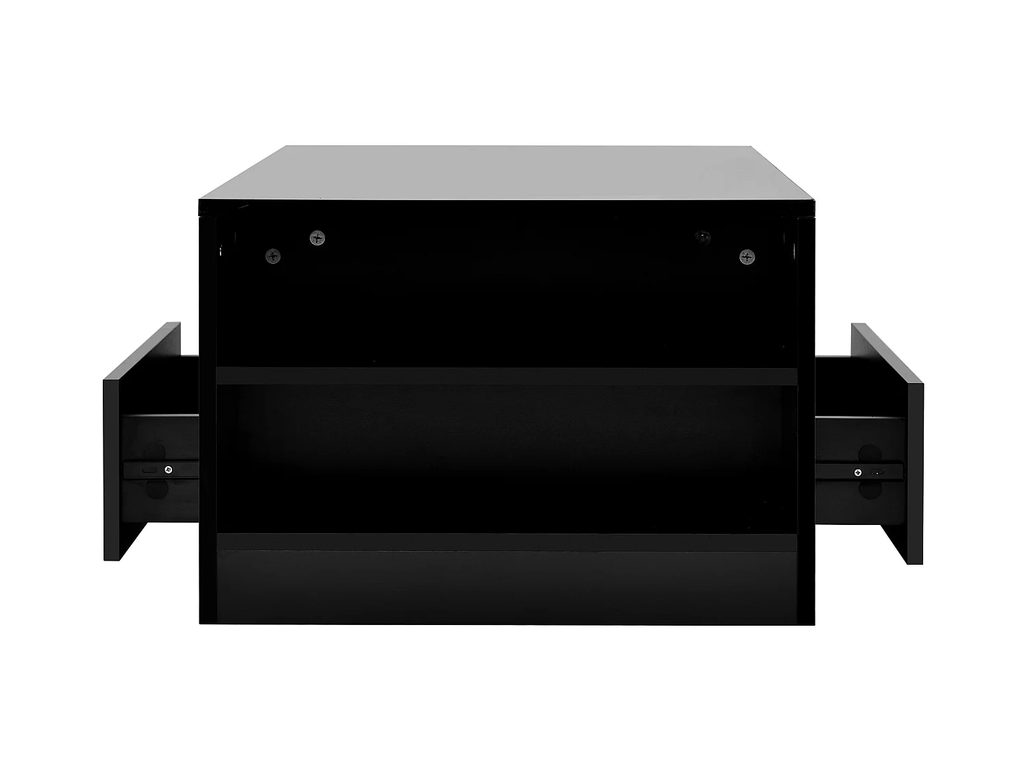 Table basse avec 2 tiroirs - Table basse brillante avec 2 étagères et lumières LED - noir - pour le salon