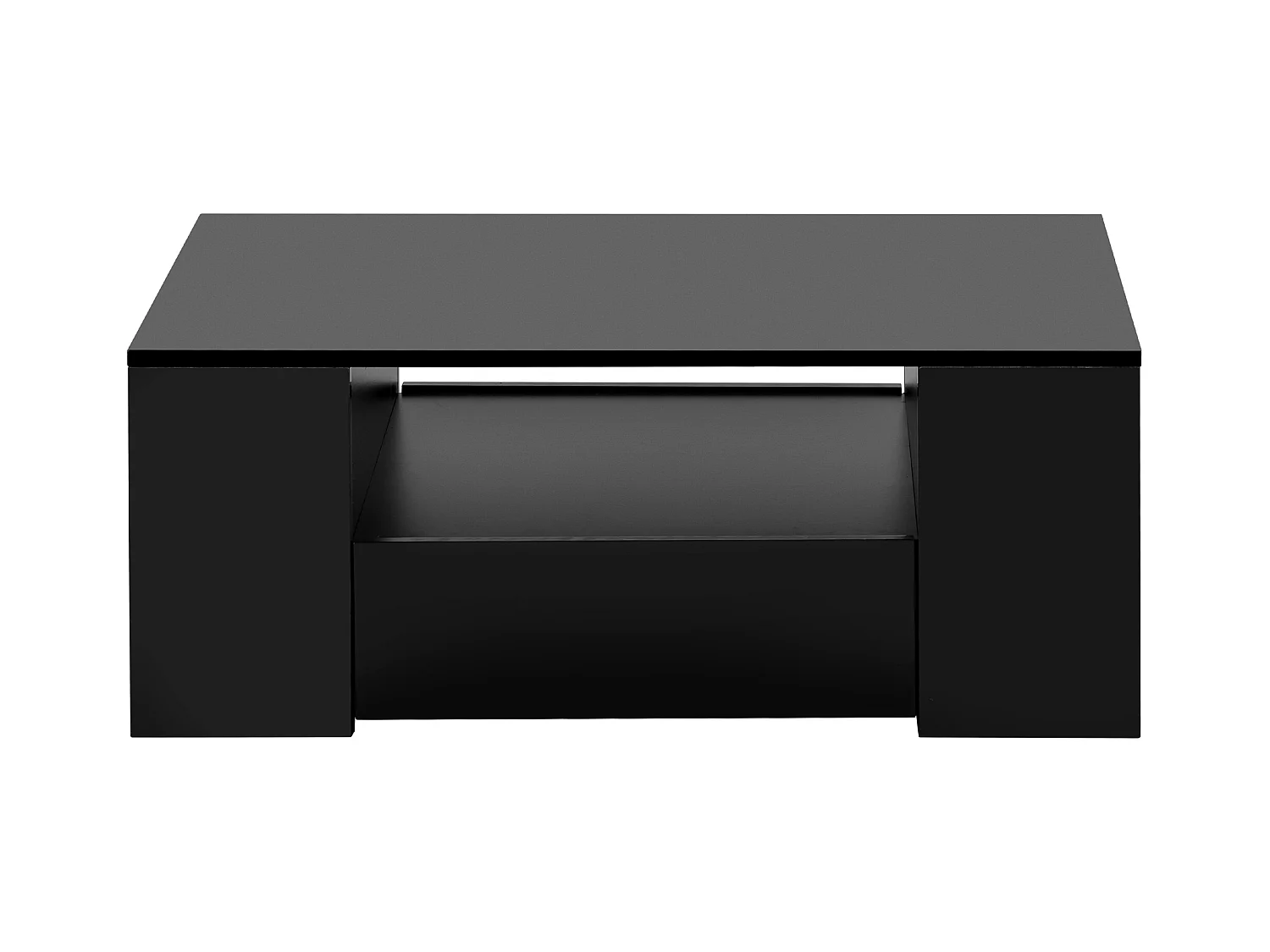 Table basse avec 2 tiroirs - Table basse brillante avec 2 étagères et lumières LED - noir - pour le salon