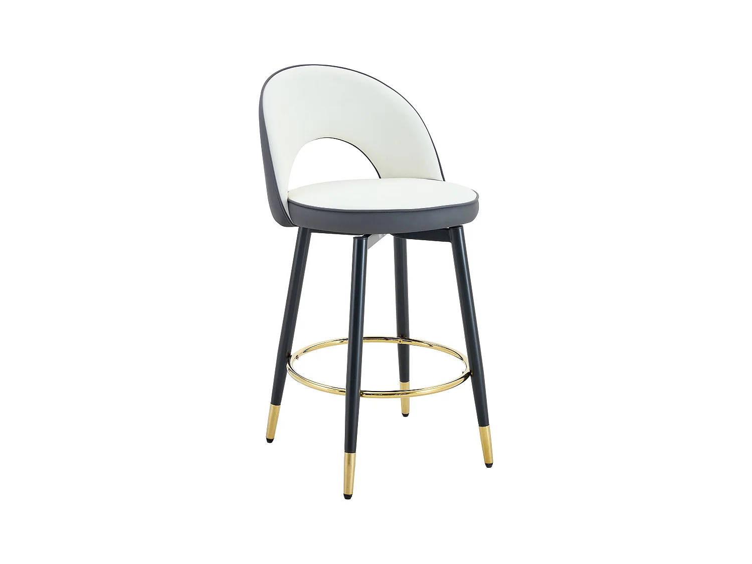 Lot de 2 tabourets de bar - Tabouret de bar pivotant avec dossier et repose-pieds en métal - blanc et gris PU - pour salles à manger et terrasses