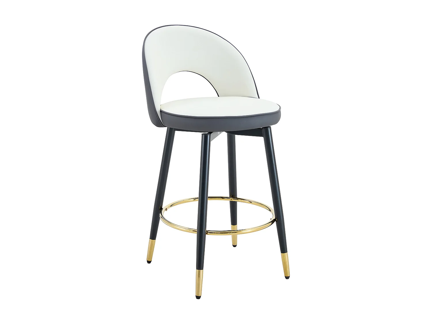 Lot de 2 tabourets de bar - Tabouret de bar pivotant avec dossier et repose-pieds en métal - blanc et gris PU - pour salles à manger et terrasses