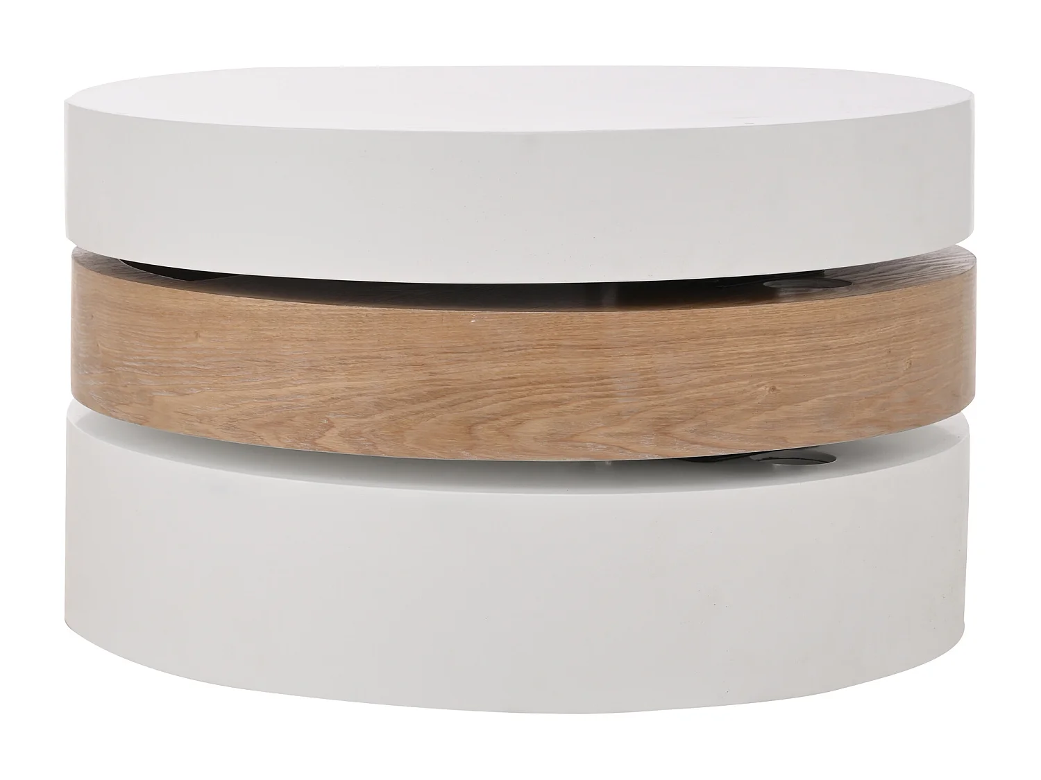 Runder Couchtisch – Dreistufiger Couchtisch mit Drehplatte – Weißes MDF – für das Wohnzimmer