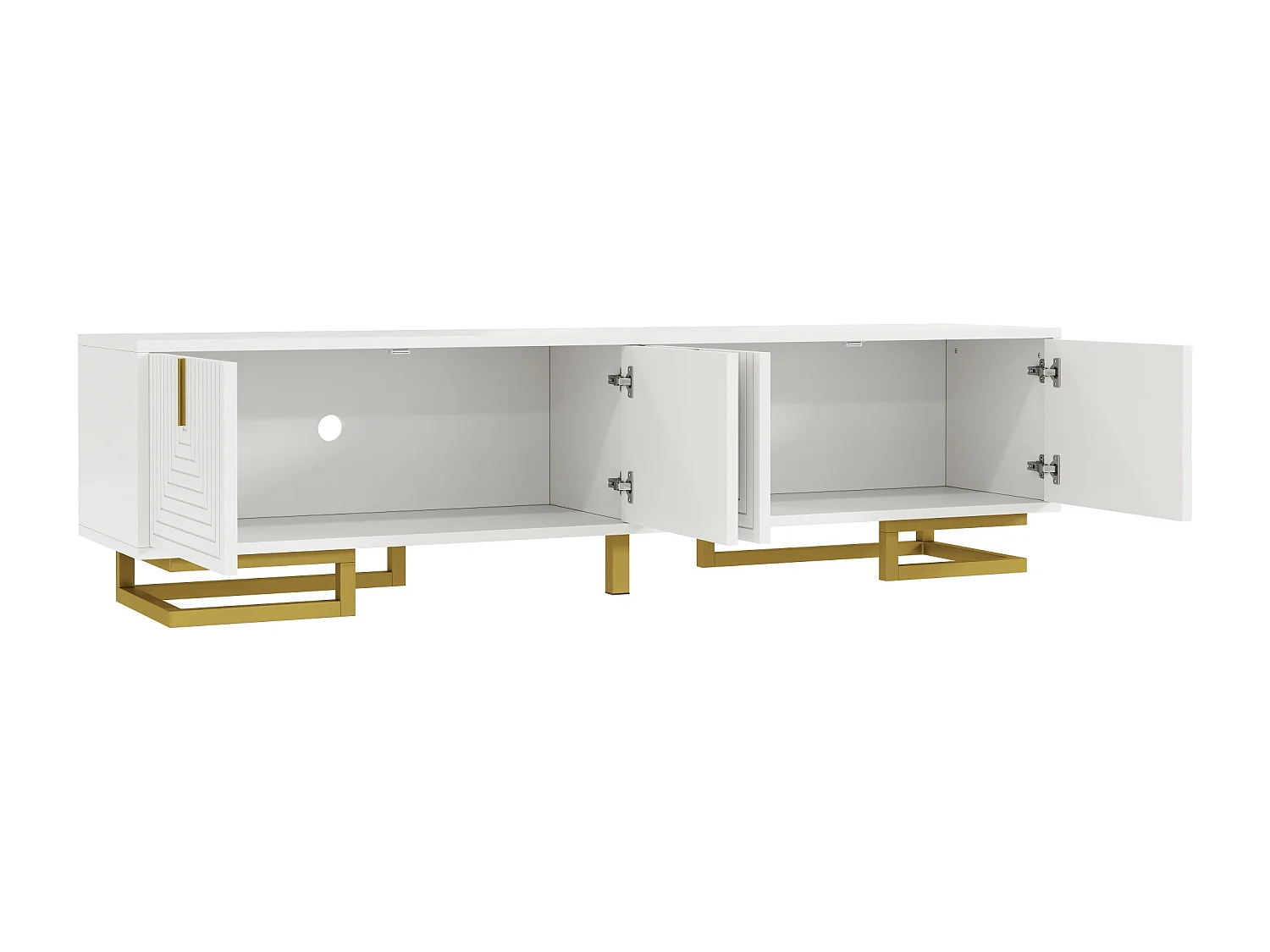 Meuble TV blanc - Meuble TV 4 portes avec poignées dorées - pour salon