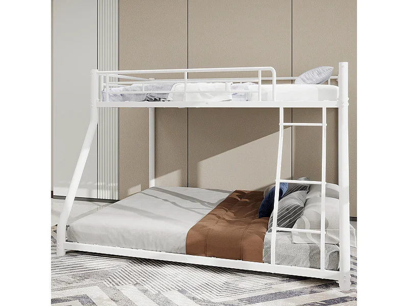 Stapelbed 90/140 x 190 cm - Kinderbed met ladder en uitvalbeveiliging - wit metaal - zonder matras