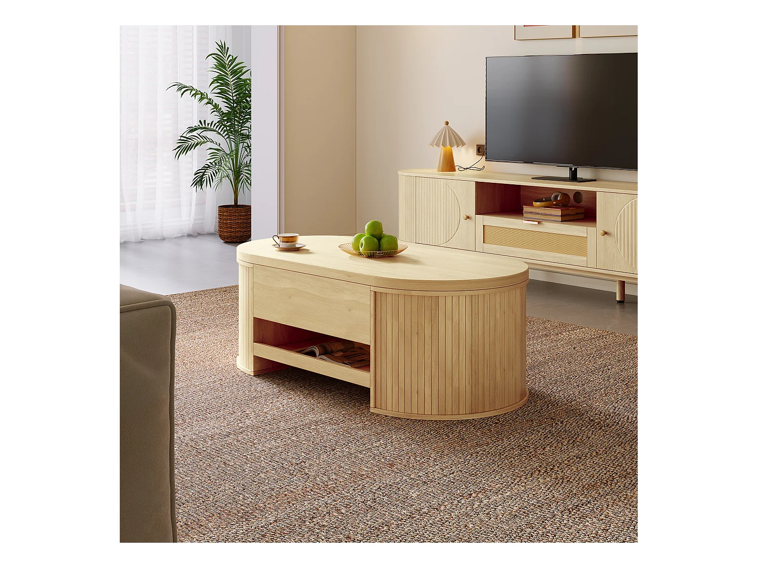 Table basse relevable - Table basse avec étagères rétractables et plateau relevable - bois - pour salon