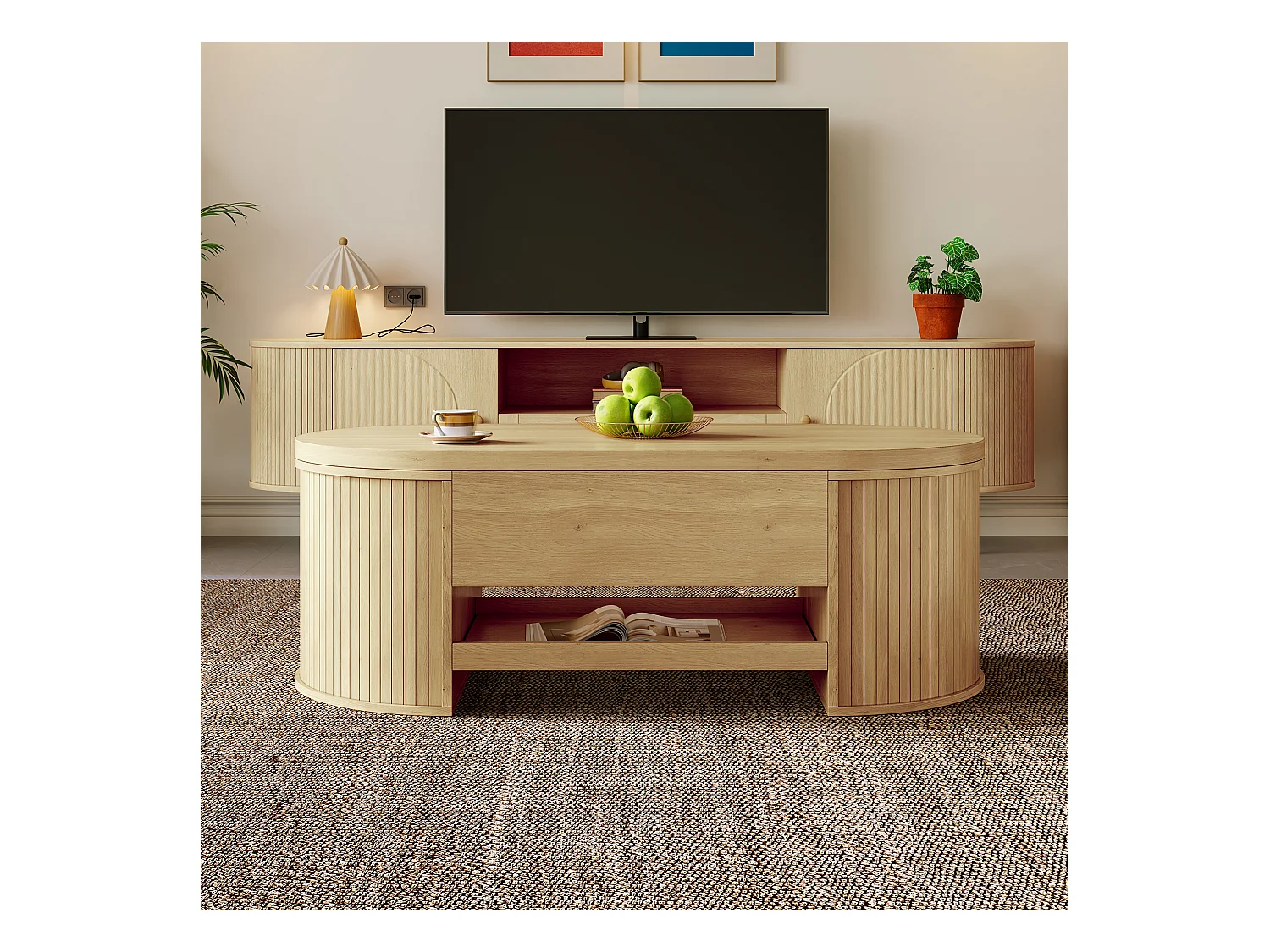 Table basse relevable - Table basse avec étagères rétractables et plateau relevable - bois - pour salon