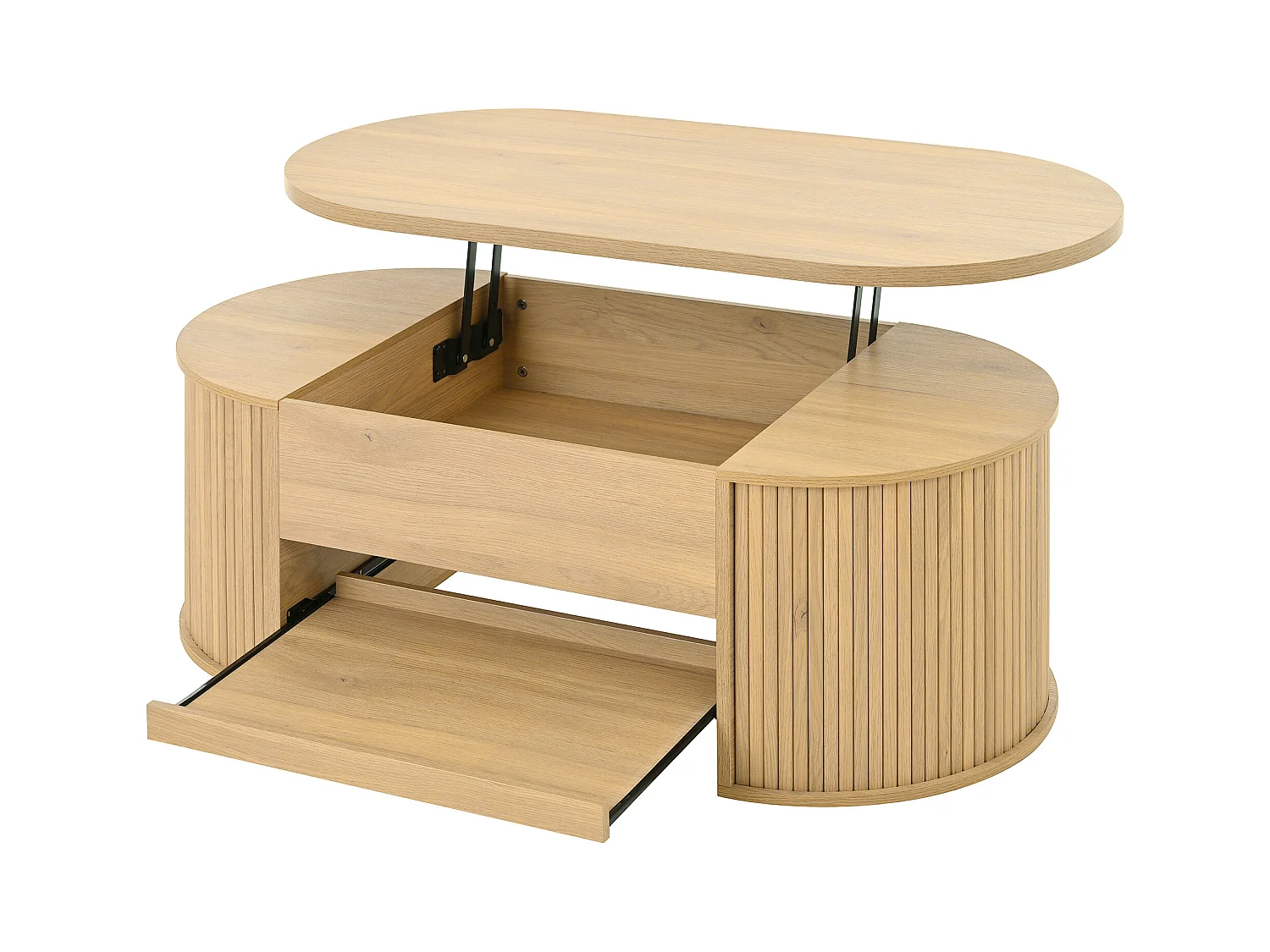 Table basse relevable - Table basse avec étagères rétractables et plateau relevable - bois - pour salon