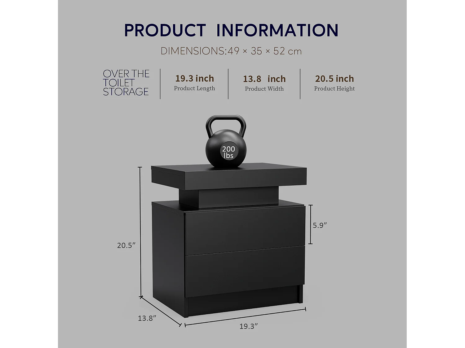 Table de chevet à 2 tiroirs - Table de chevet avec éclairage LED - noir - pour chambre et salon