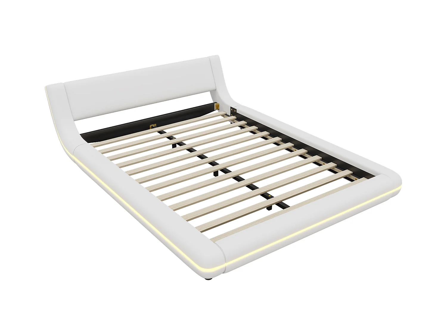 Lit adulte 140 x 200 cm - Lit double avec éclairage LED et télécommande 24 boutons - PU blanc - sans matelas