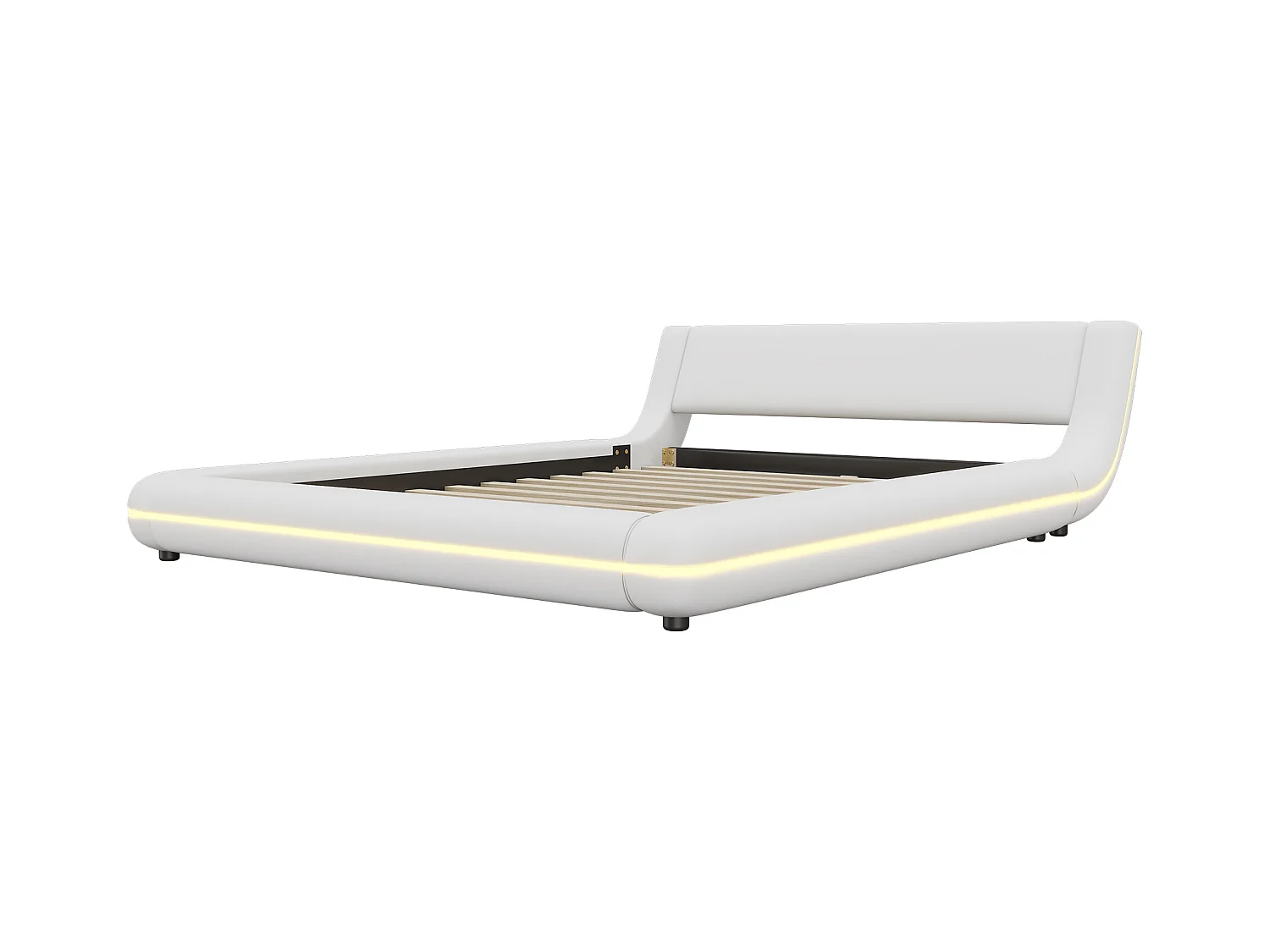 Lit adulte 140 x 200 cm - Lit double avec éclairage LED et télécommande 24 boutons - PU blanc - sans matelas