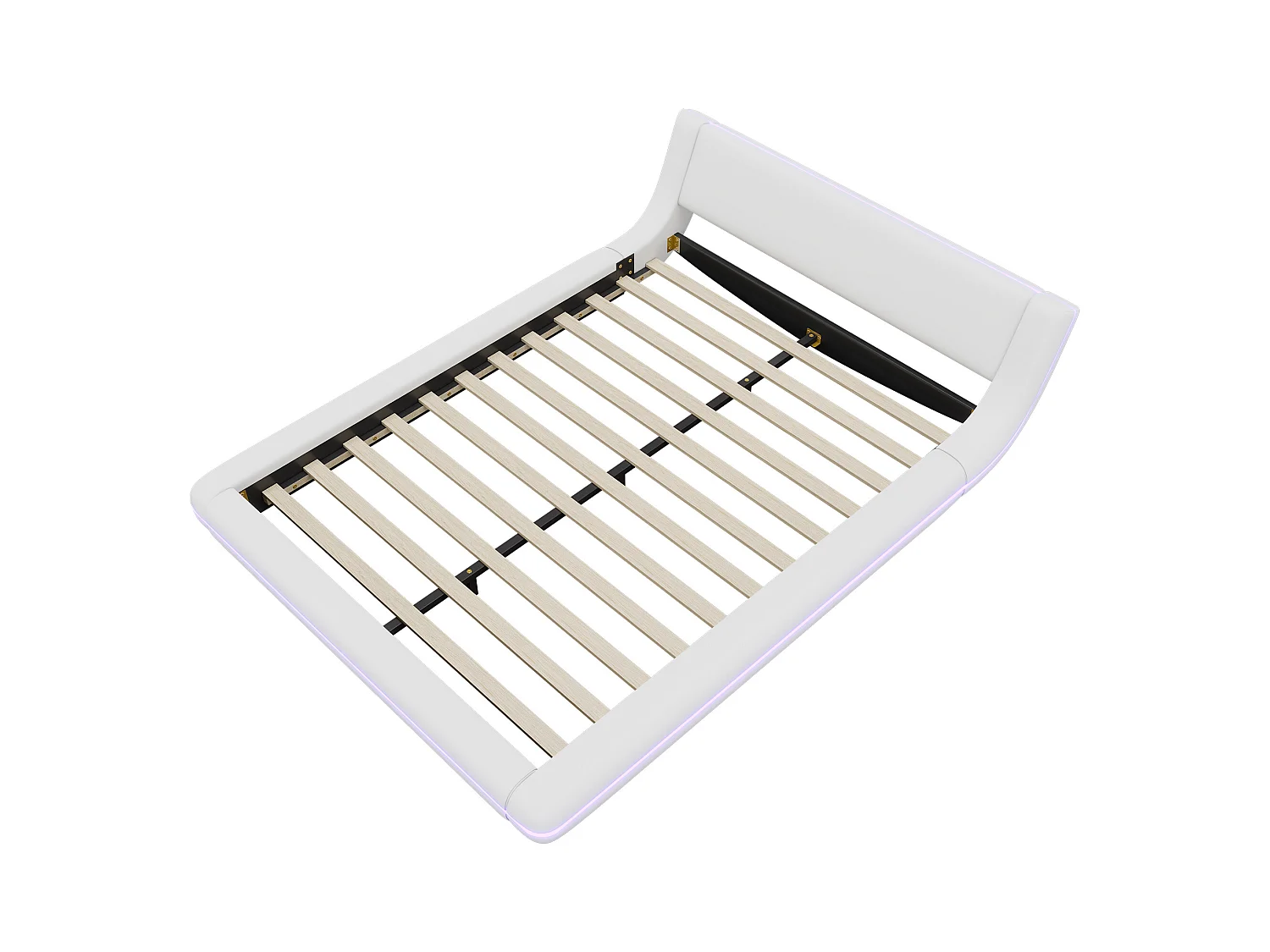 Lit adulte 140 x 200 cm - Lit double avec éclairage LED et télécommande 24 boutons - PU blanc - sans matelas