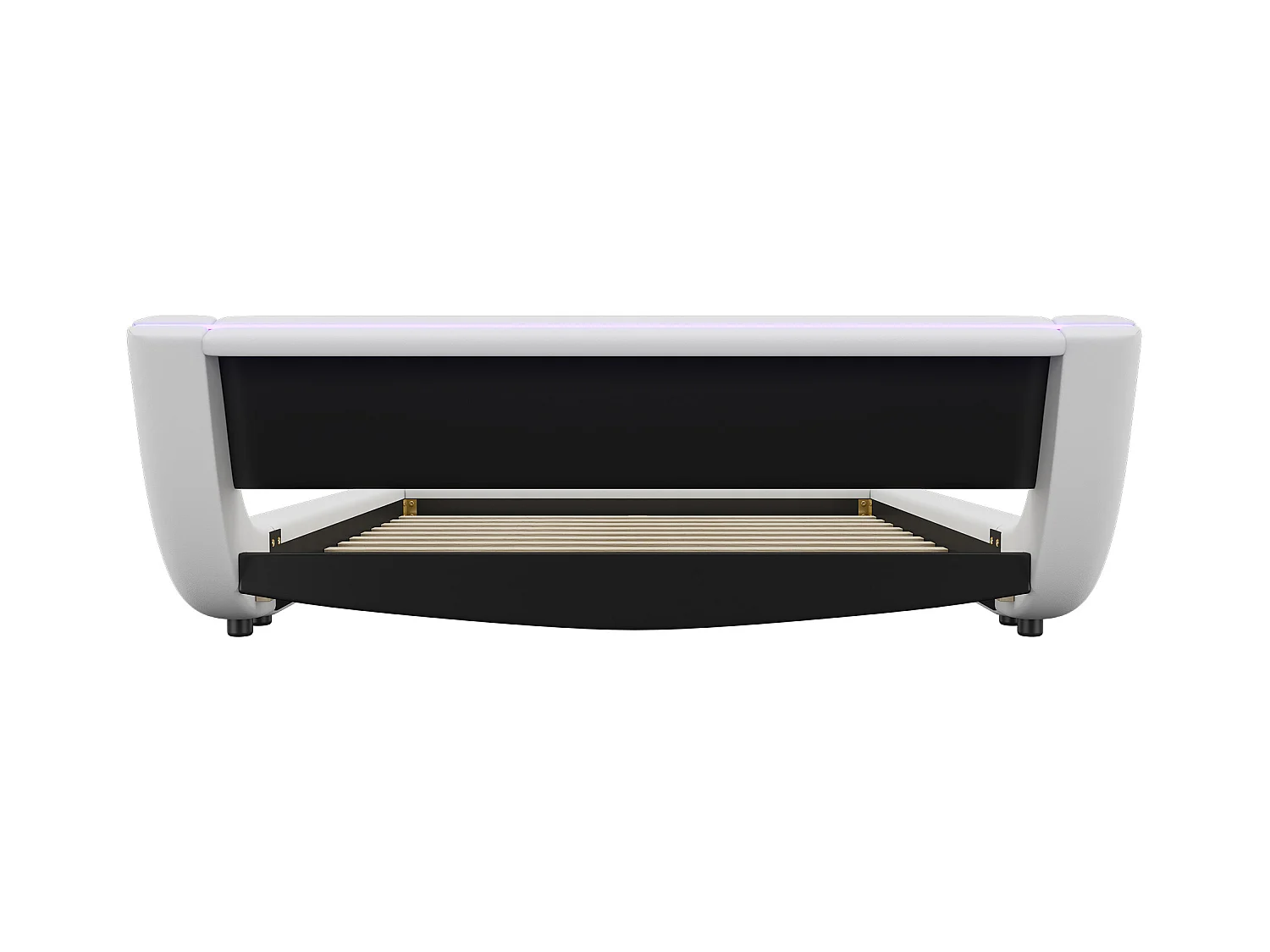 Lit adulte 140 x 200 cm - Lit double avec éclairage LED et télécommande 24 boutons - PU blanc - sans matelas