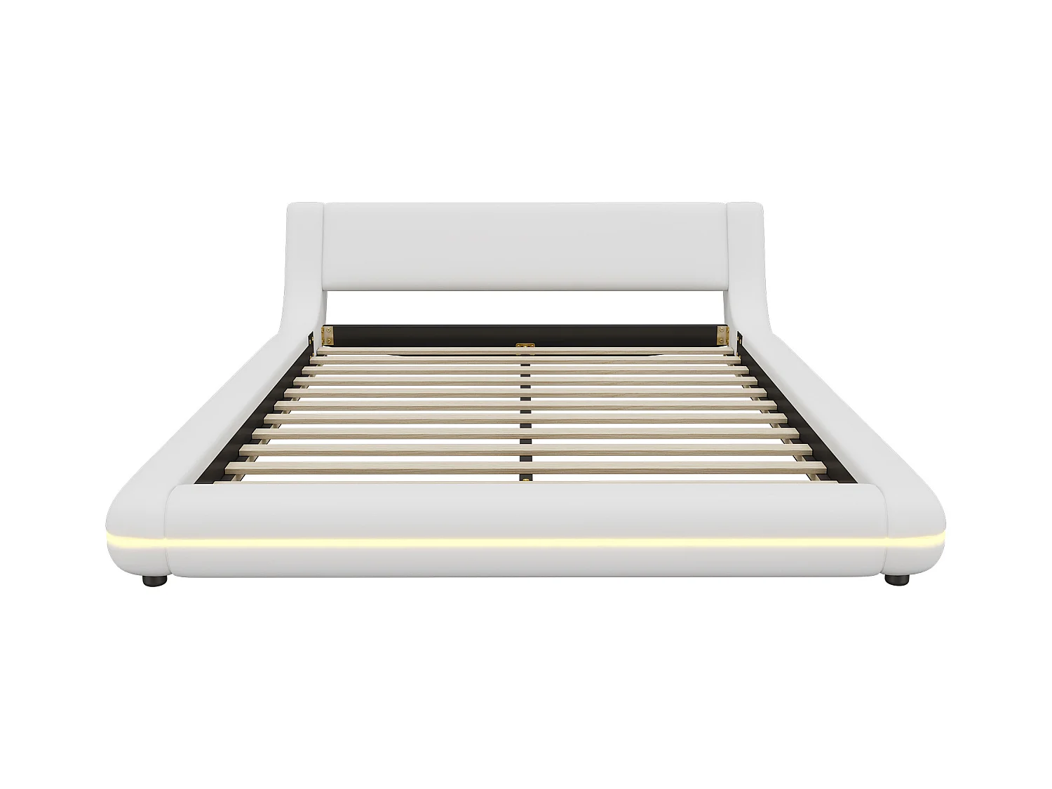 Lit adulte 140 x 200 cm - Lit double avec éclairage LED et télécommande 24 boutons - PU blanc - sans matelas