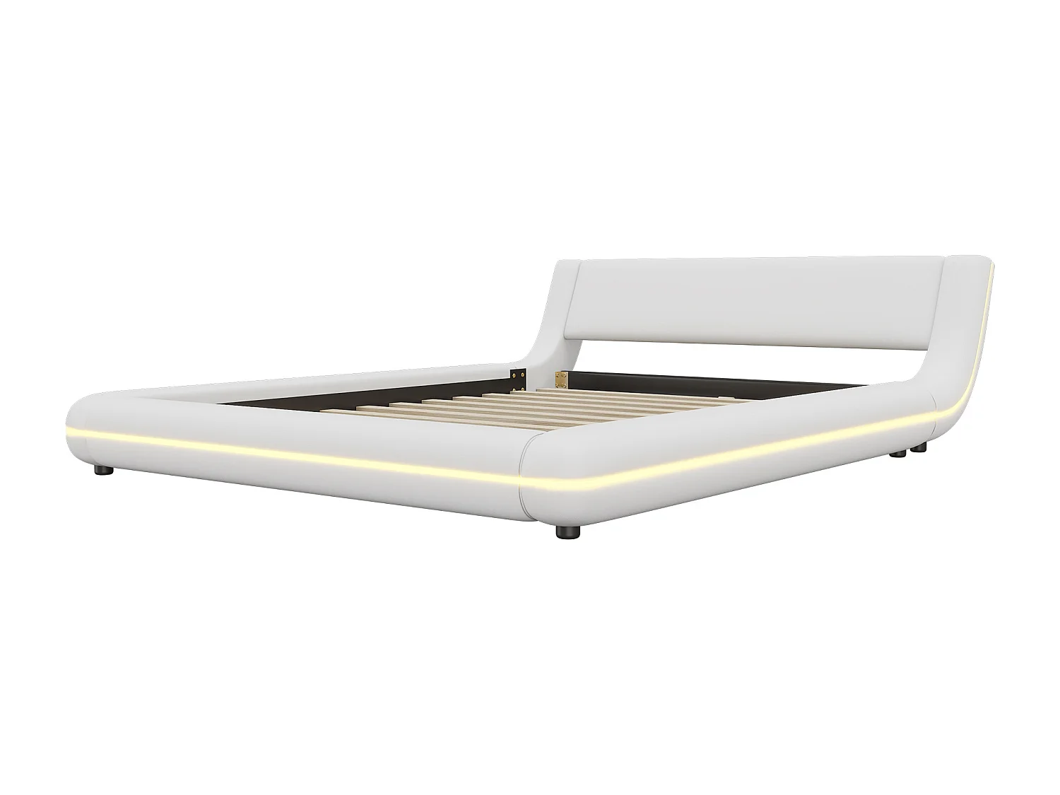 Lit adulte 140 x 200 cm - Lit double avec éclairage LED et télécommande 24 boutons - PU blanc - sans matelas