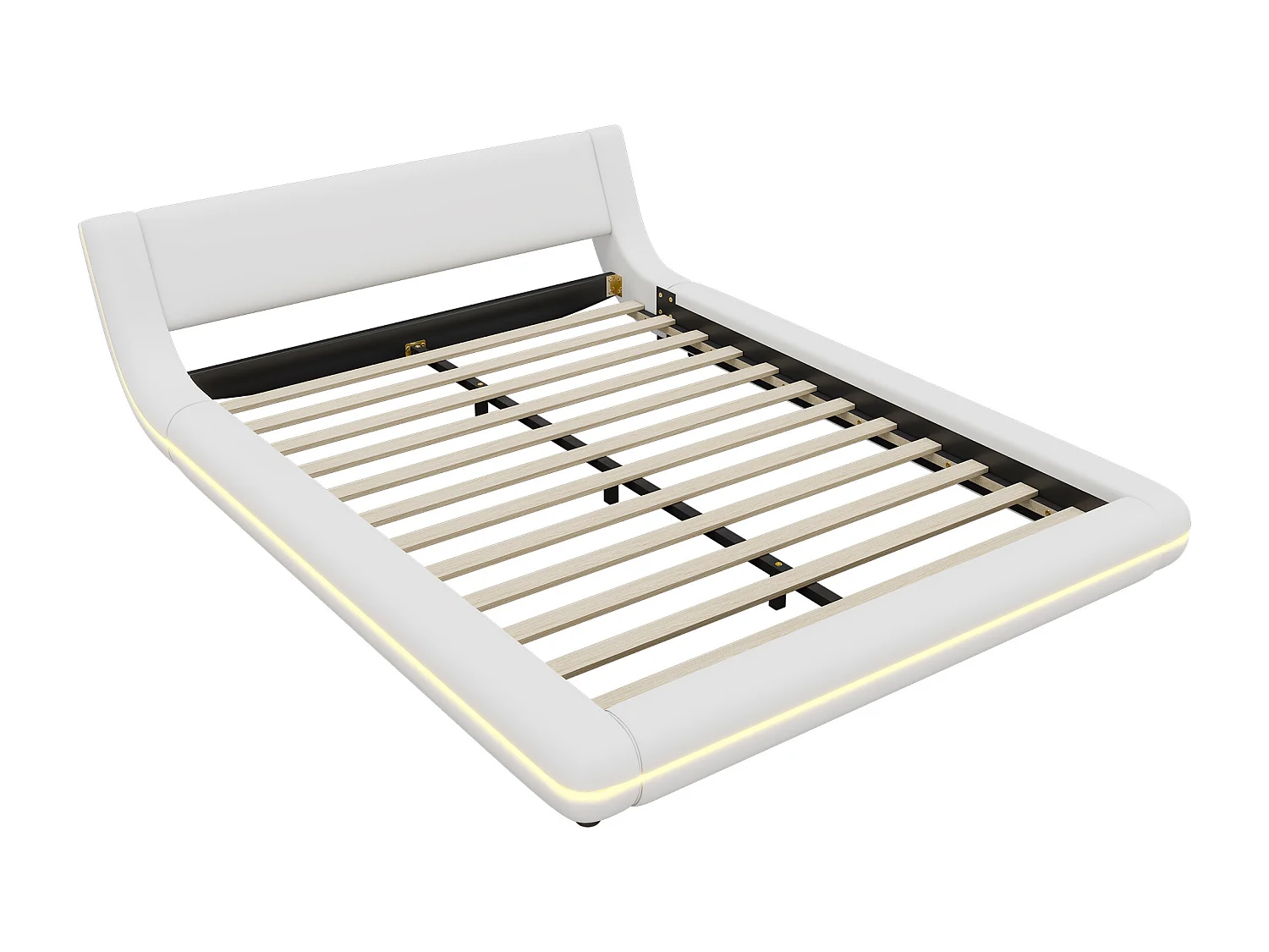 Lit adulte 140 x 200 cm - Lit double avec éclairage LED et télécommande 24 boutons - PU blanc - sans matelas