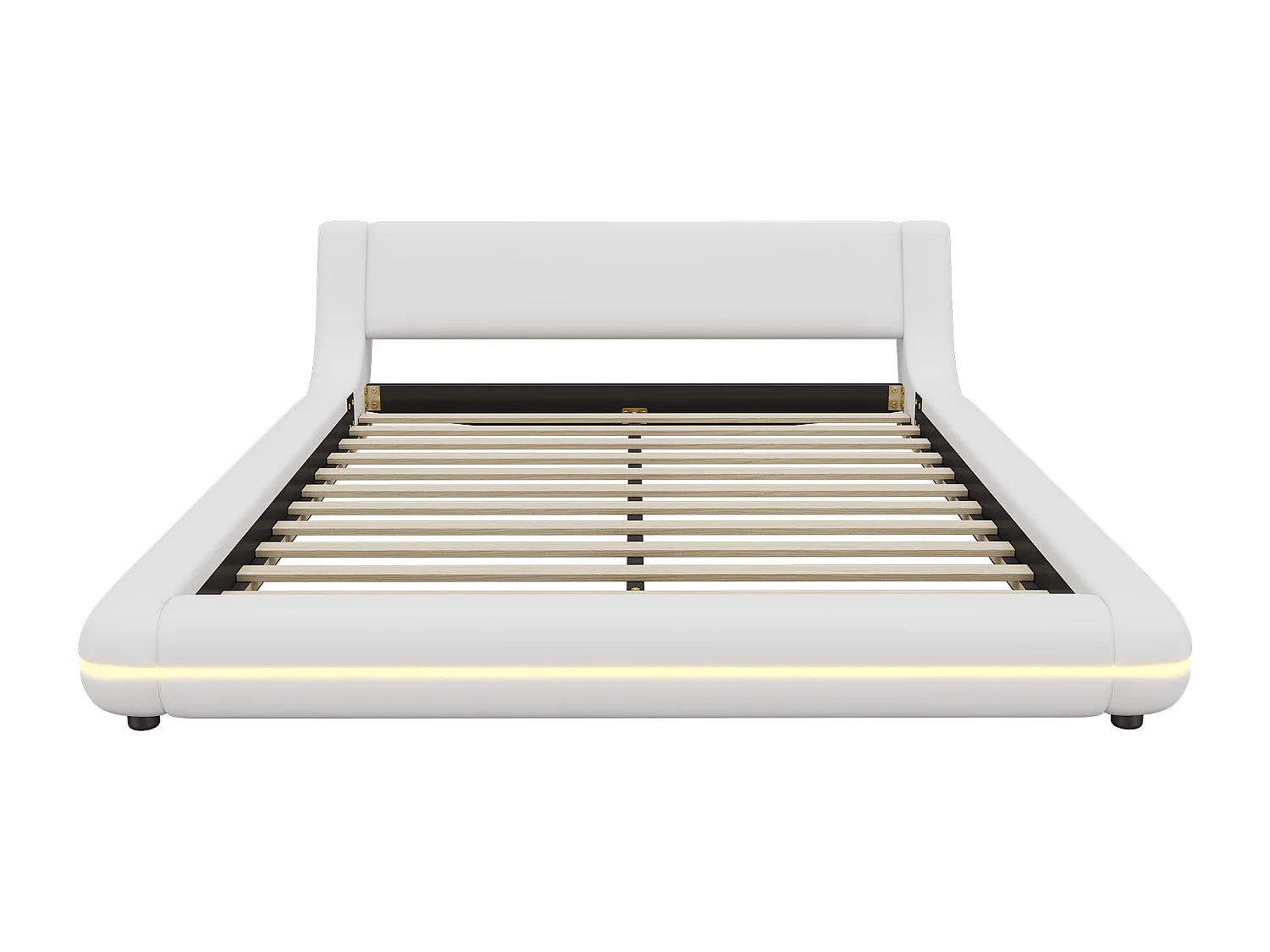 Lit adulte 140 x 200 cm - Lit double avec éclairage LED et télécommande 24 boutons - PU blanc - sans matelas