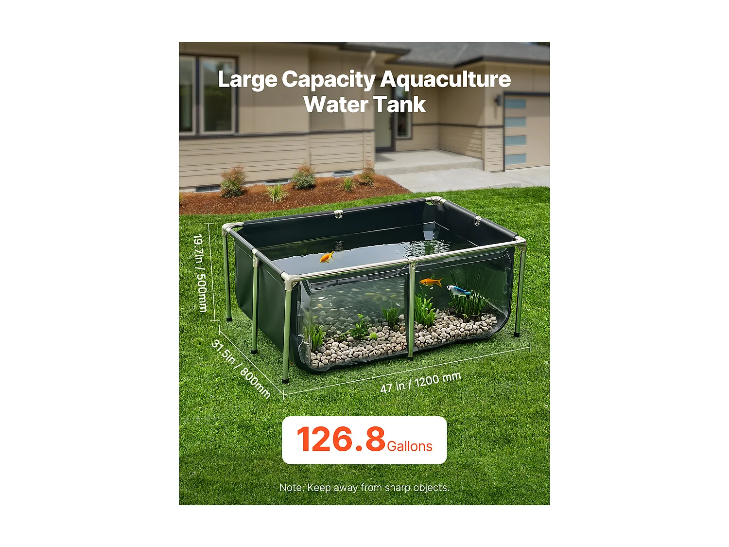 Estanque para Peces SucceBuy de Lona, Acuario 480 L, Acuario para Koi en PVC con Ventana de Observación, Acuario para Peces Dorados con Marco de Acero Inoxidable